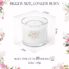 each candle 2.3 oz burn time 18 hours