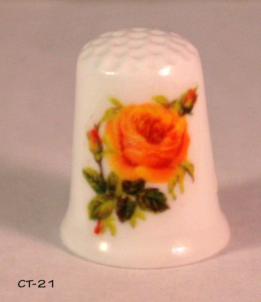Yellow rose decal thimble for sewing memorabilia collectors