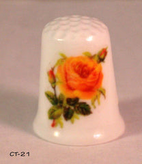 Yellow rose decal thimble for sewing memorabilia collectors