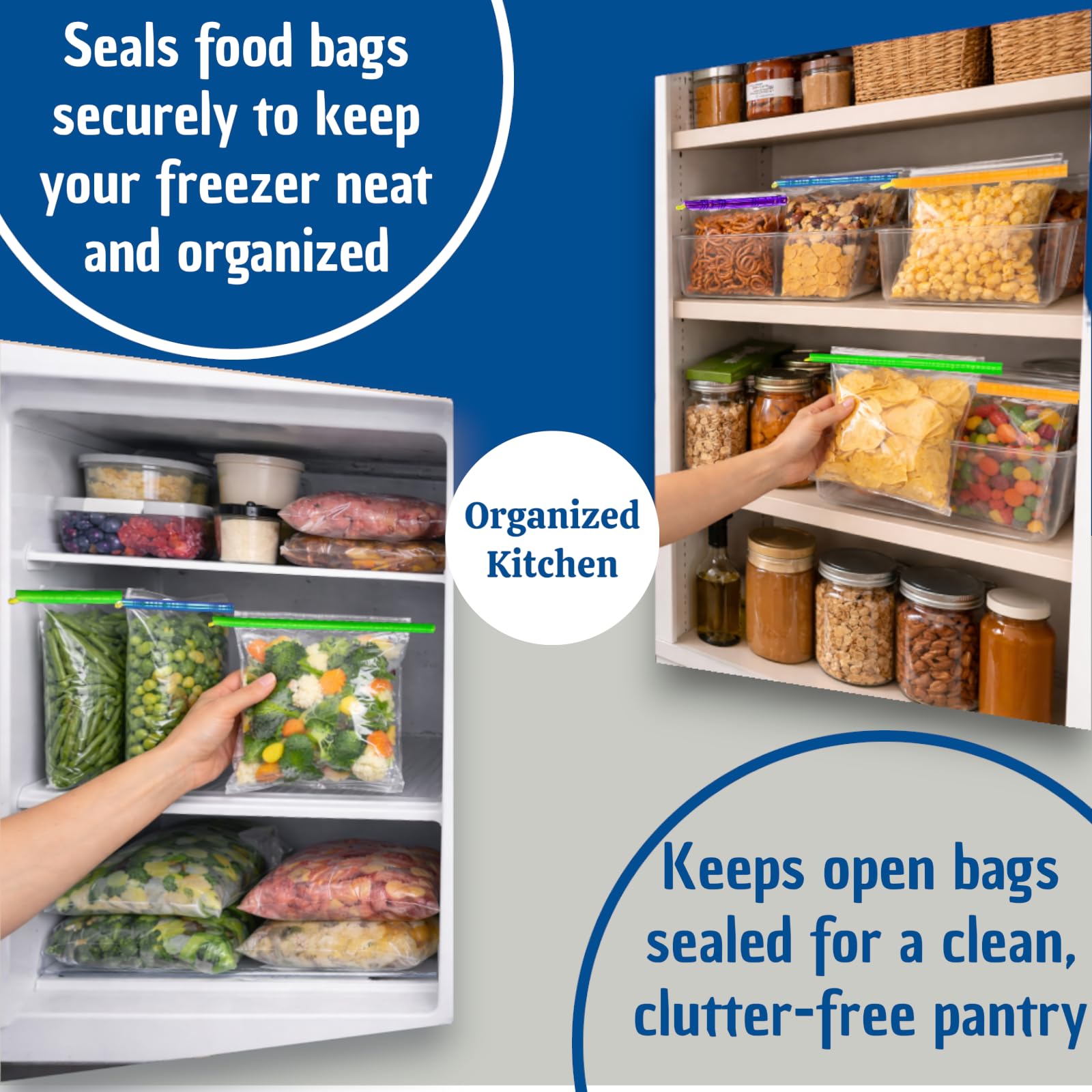 Snacks and pantry organization with bag sealer sticks