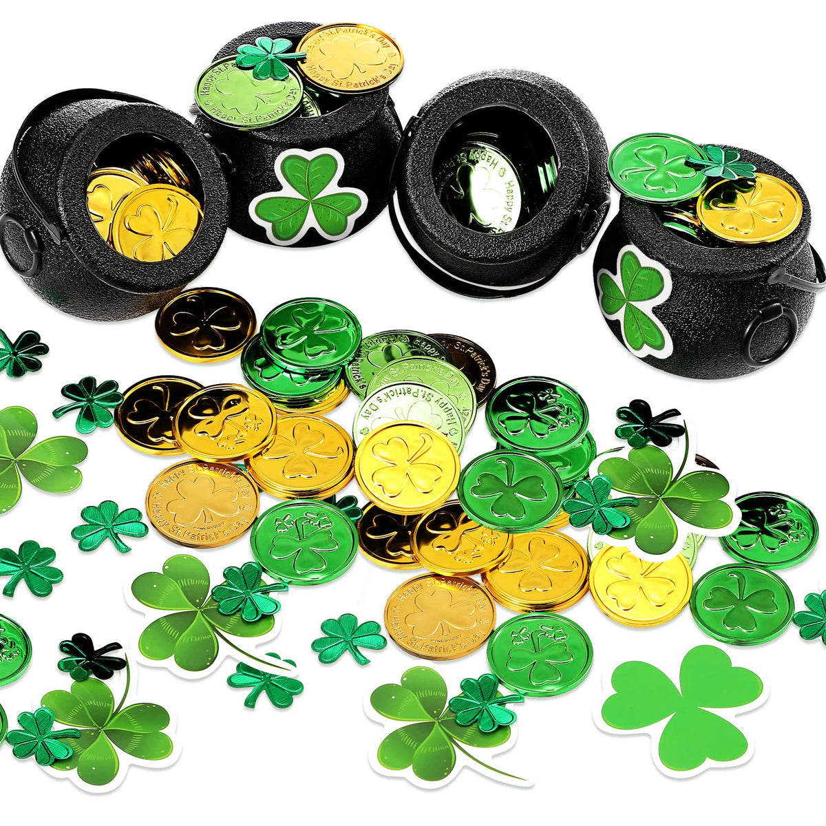 Chivao four piece St Patrick's mini plastic black cauldron