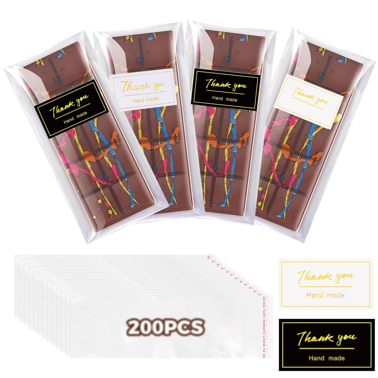 Chocolate Bar Wrappers with Stickers 200pcs set includes bags and stickers