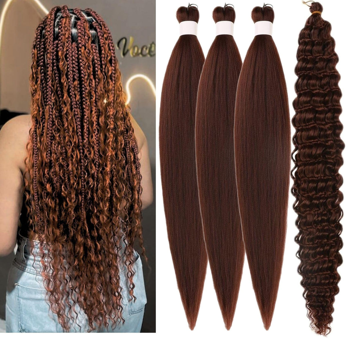 Chocolate Brown Braiding Hair pack of 4 with 3 x 26inch Ez Braid and 1 x 24inch Deep Wave