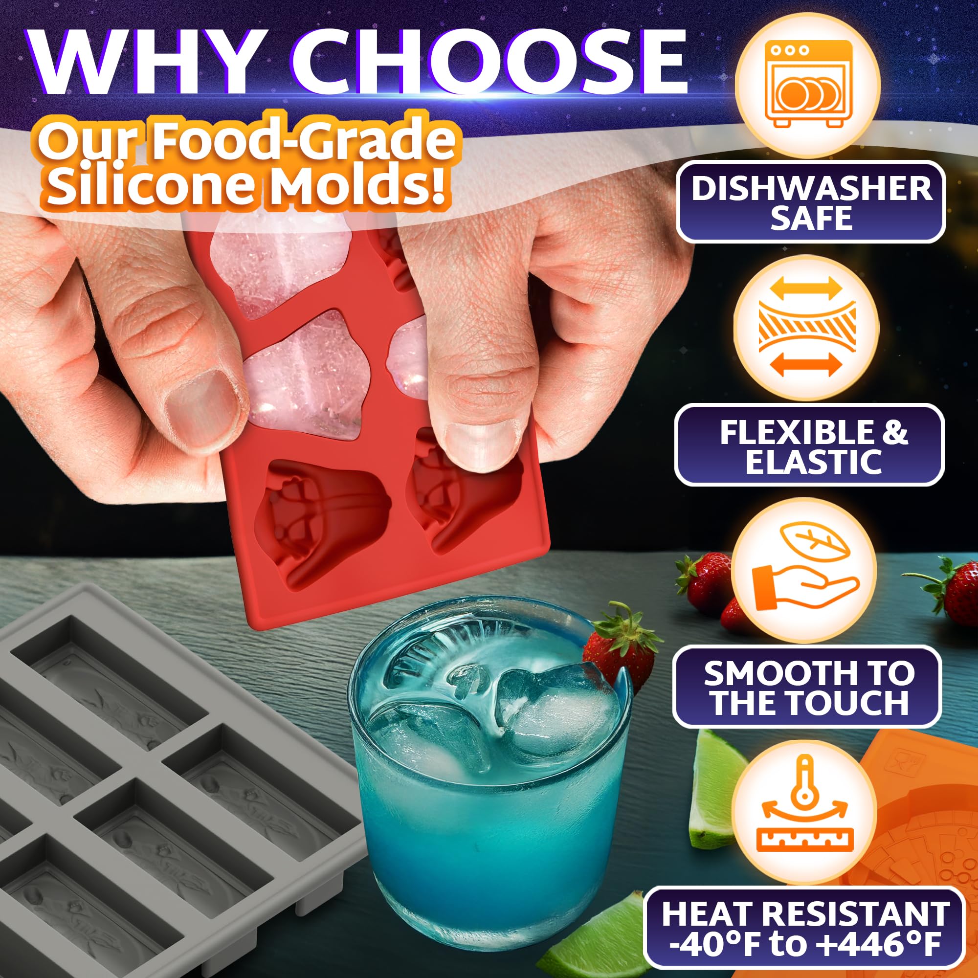 Nonstick easy release silicone molds close up