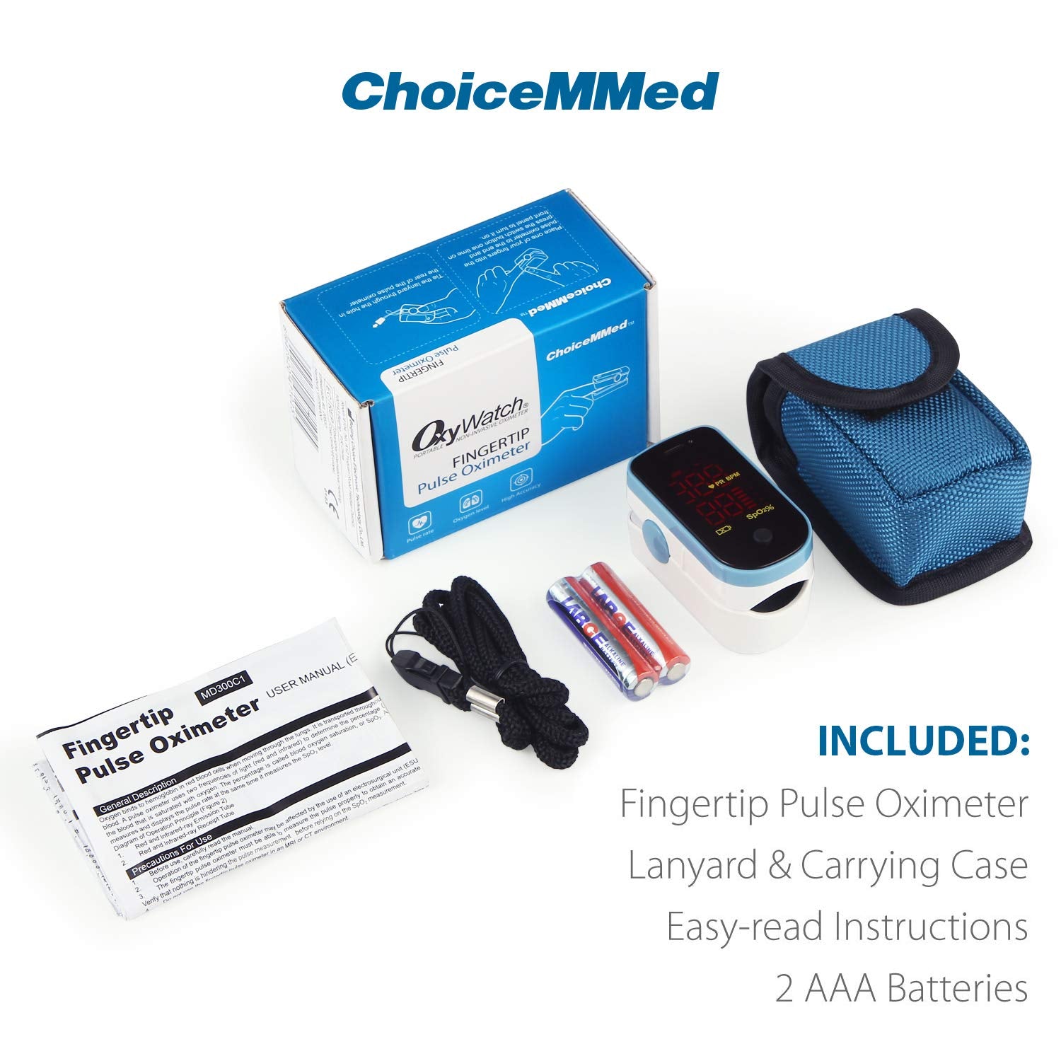 Blue CHOICEMMed fingertip oximeter suitable for travel