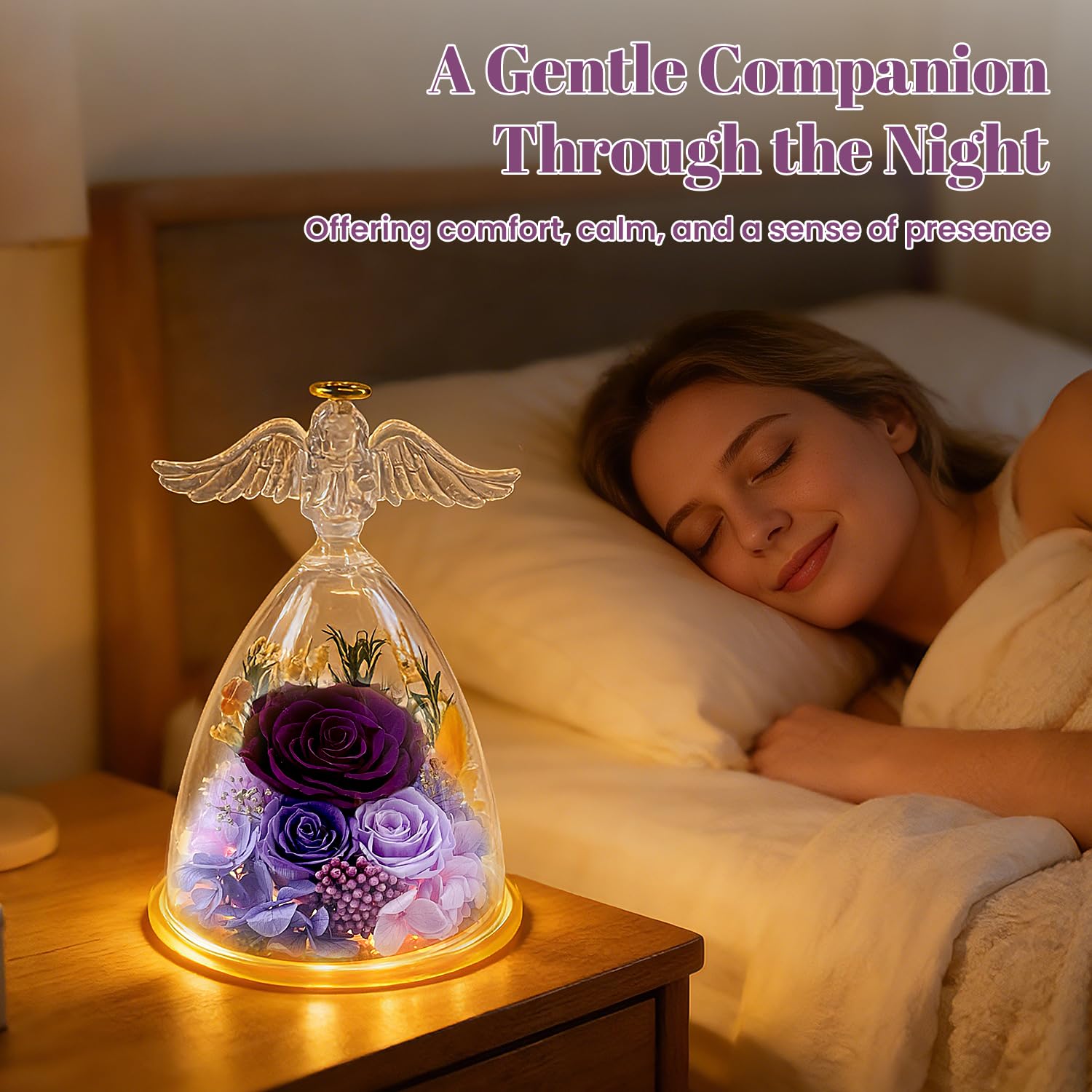 Anniversary rose gift in acrylic glass angel figurine