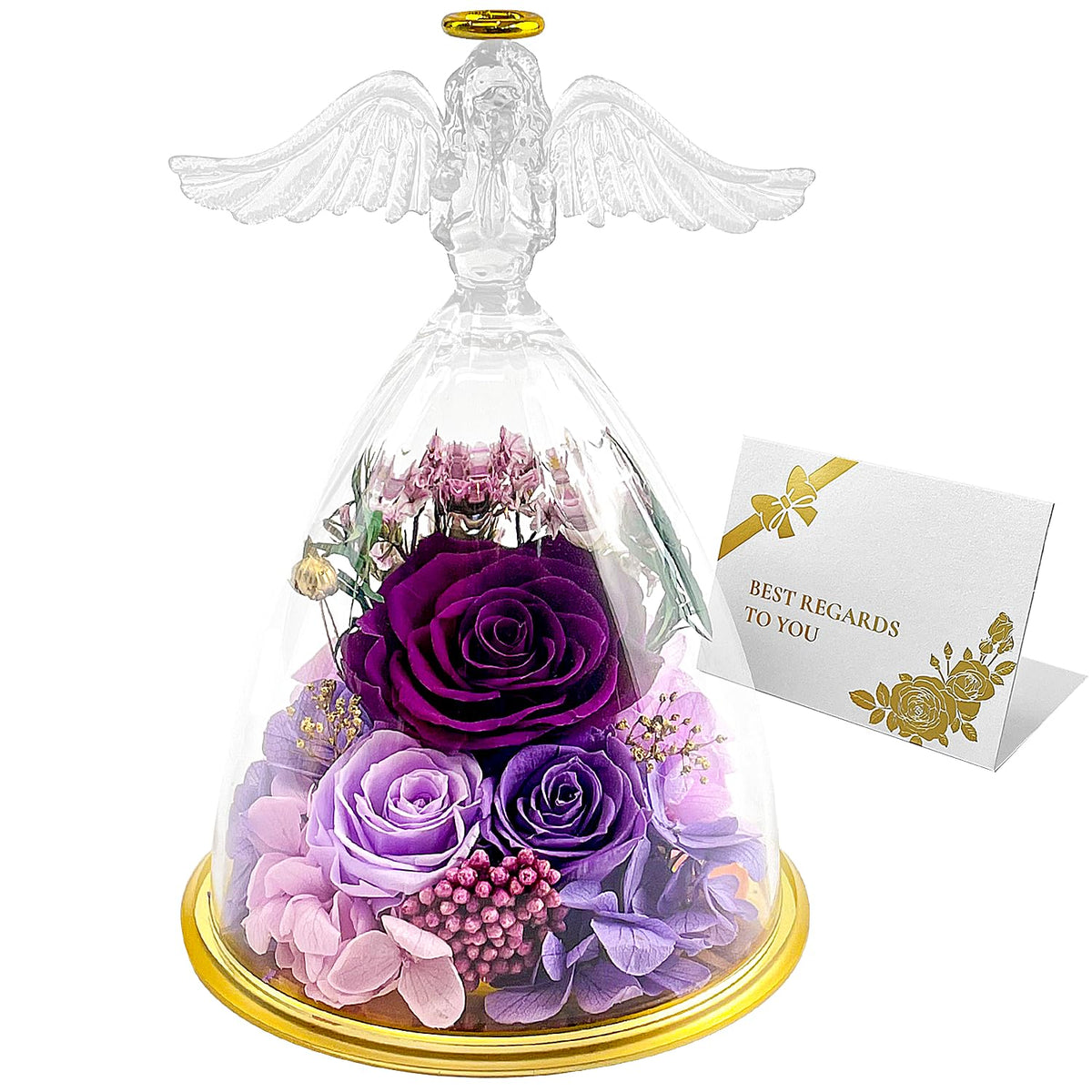 CHOSIAROSE preserved flowers angel figurine in acrylic dome