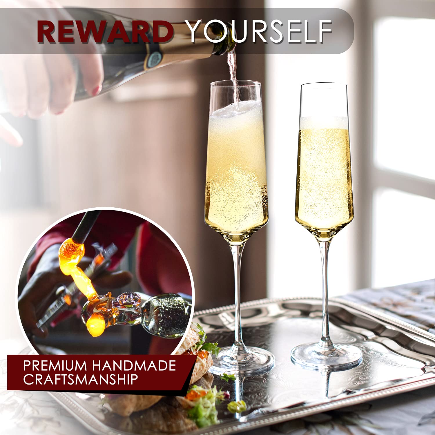 Chouggo champagne flutes 8oz capacity handcrafted by artisans