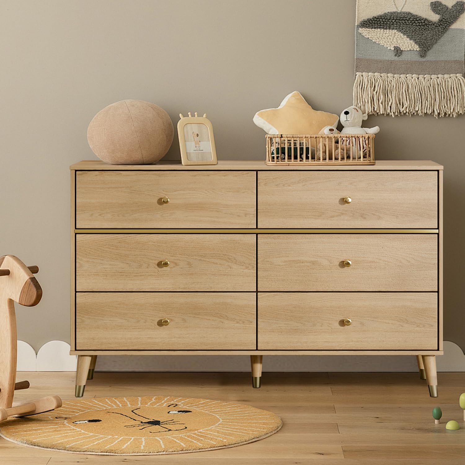 Chrangmay anti tipping dresser for safety in oak finish