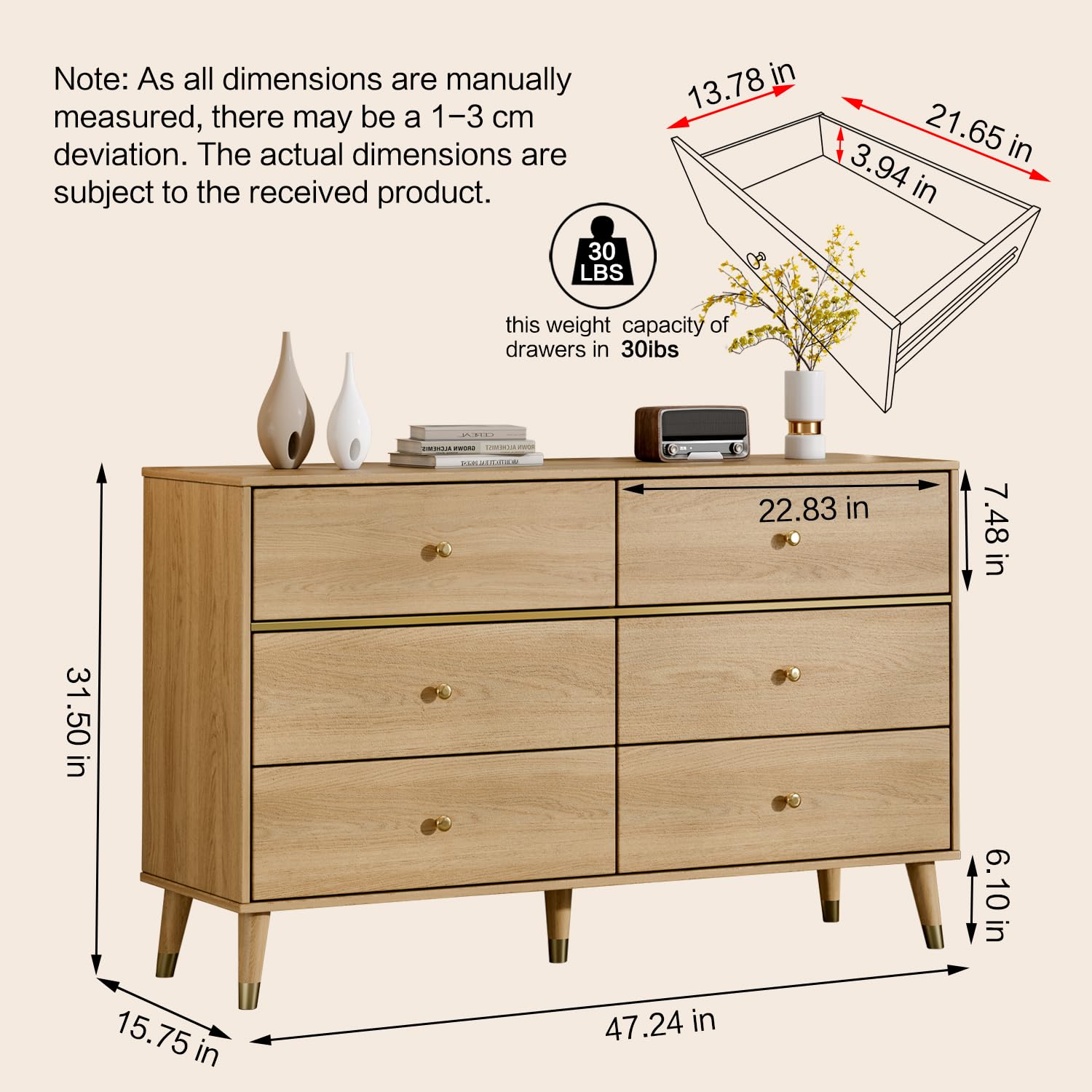 Chrangmay wooden storage dresser with smooth slides