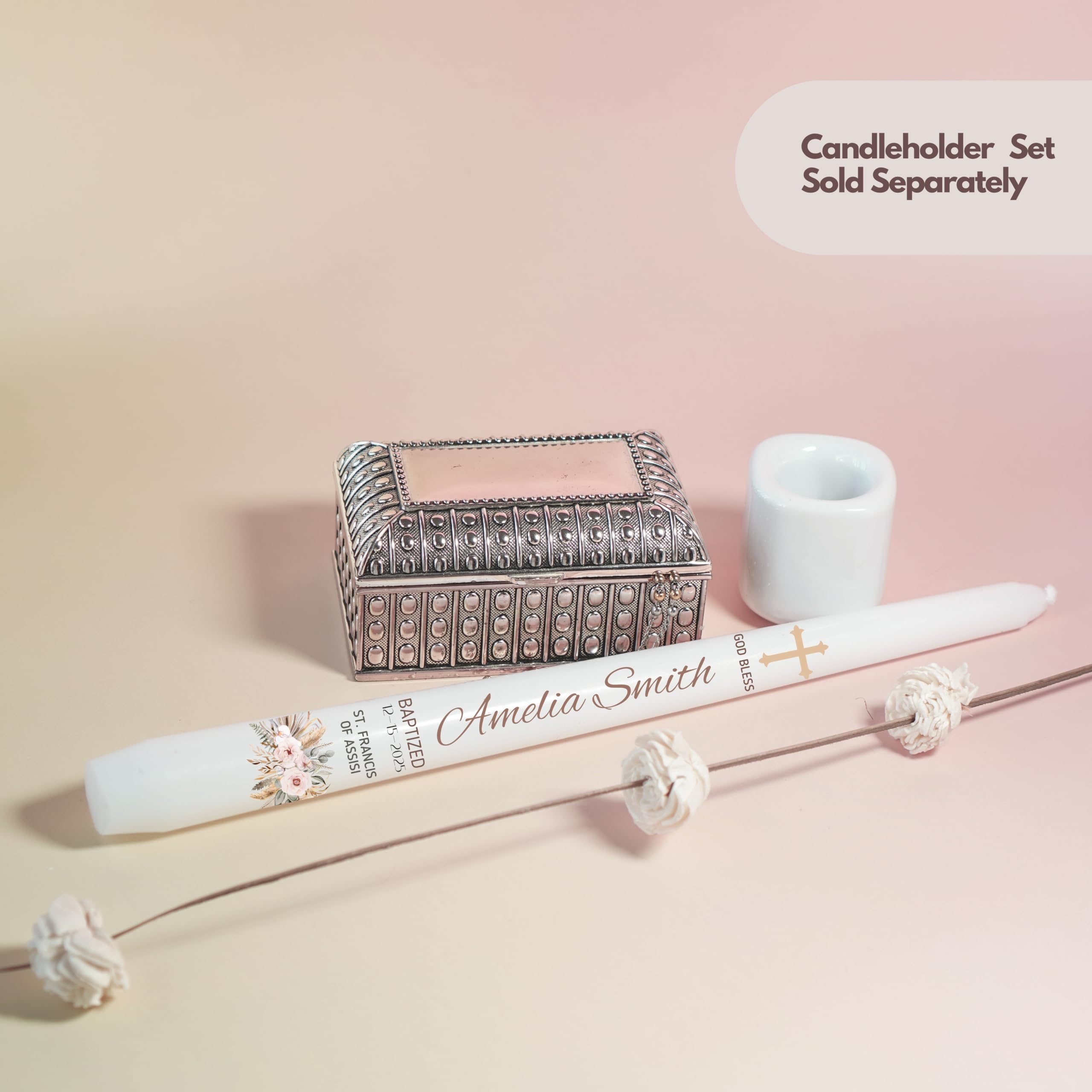 Christening taper candle for ceremonies