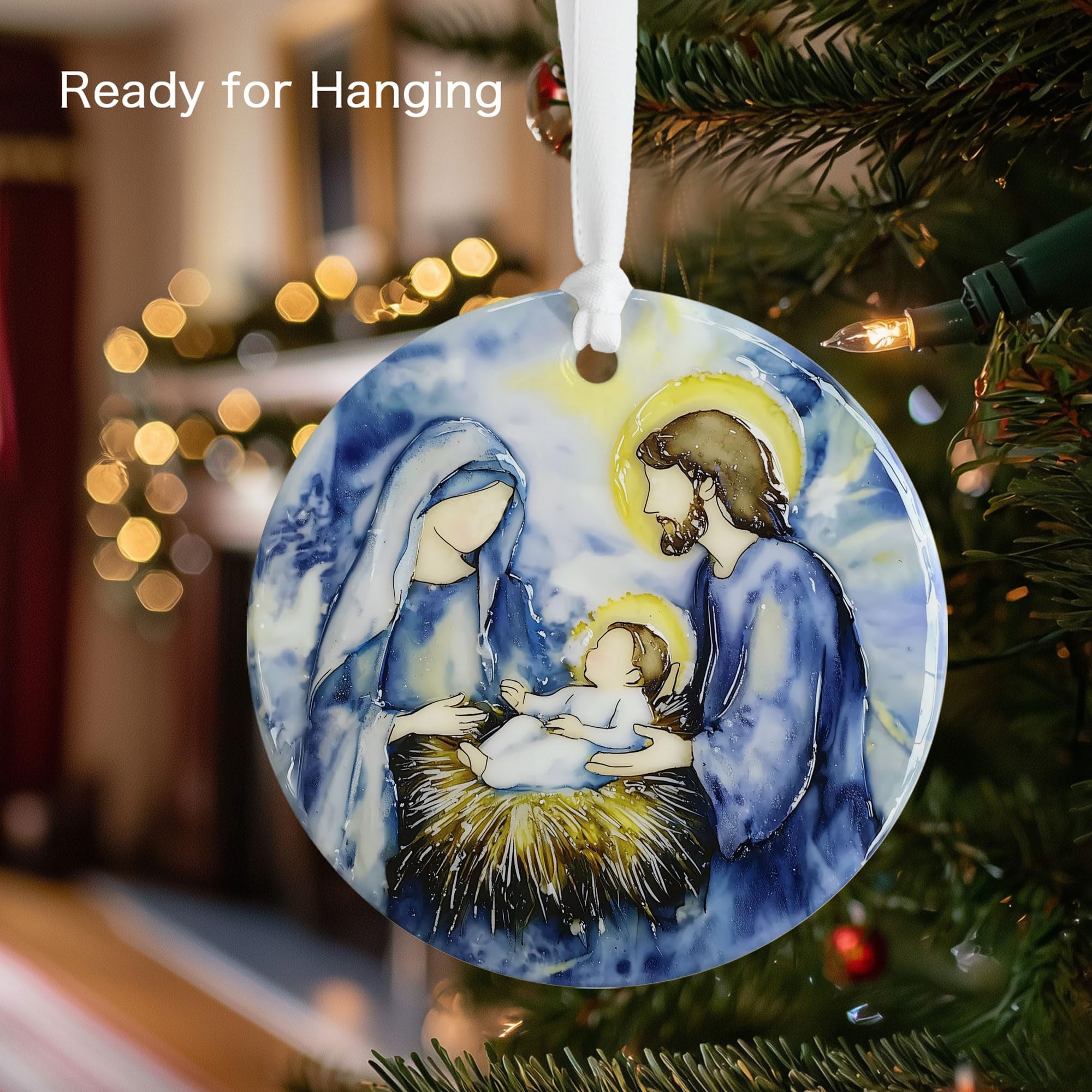 Christian Ceramic Ornament ready to hang in luxury blue gift box