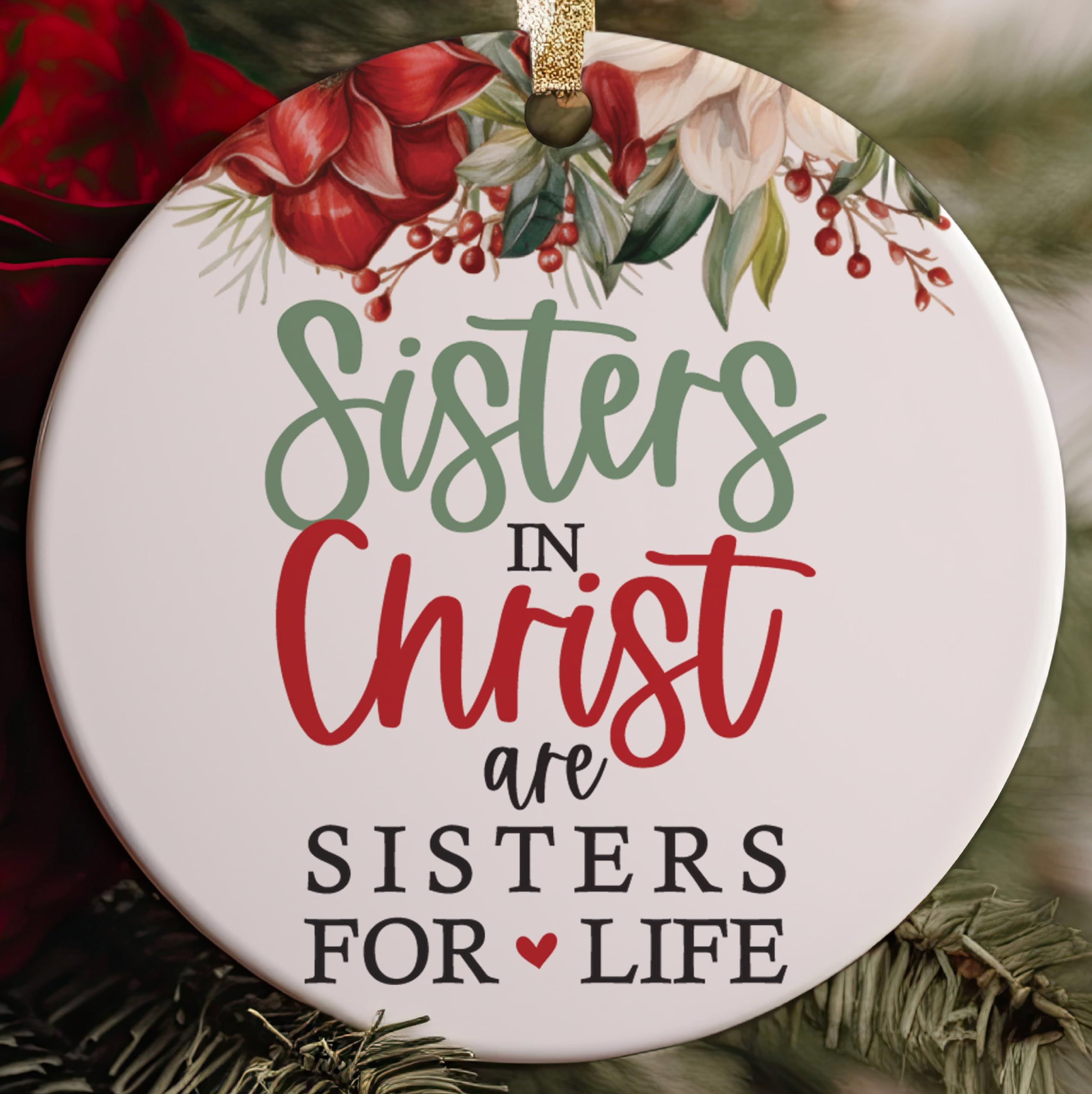 Faith-based ornament with UV printed design on one side