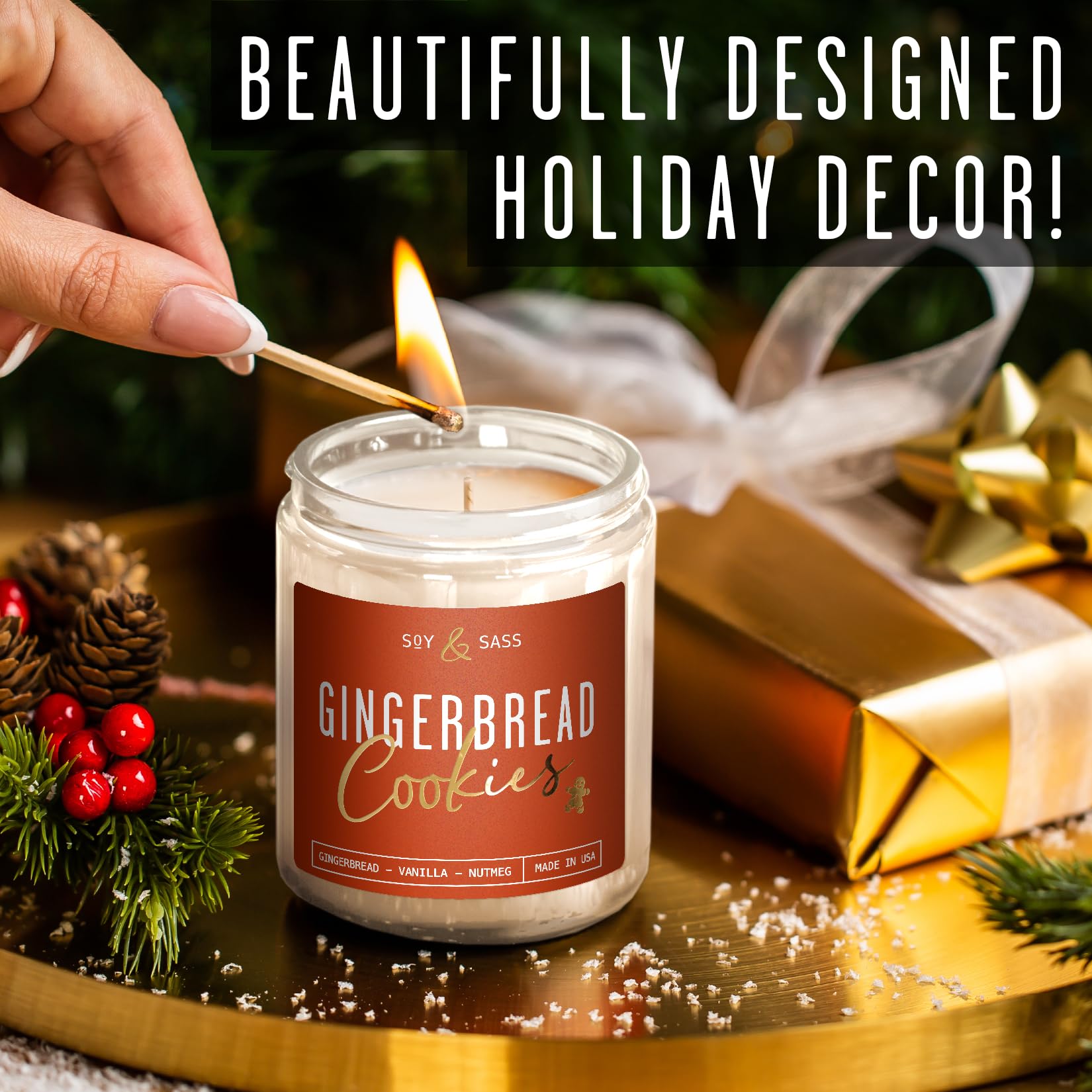 Christmas candle with gold foil design