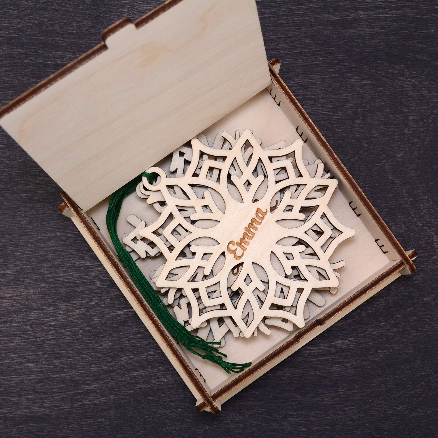 Holiday decor set of five wooden ornaments