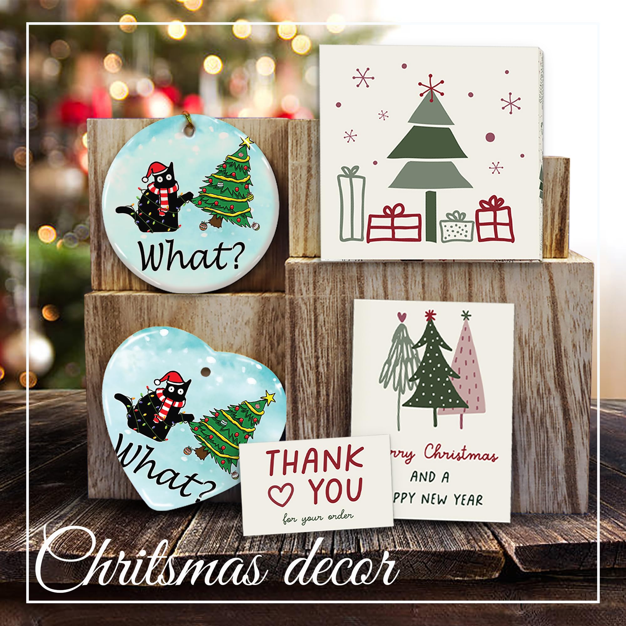 Christmas decorations with black cat design