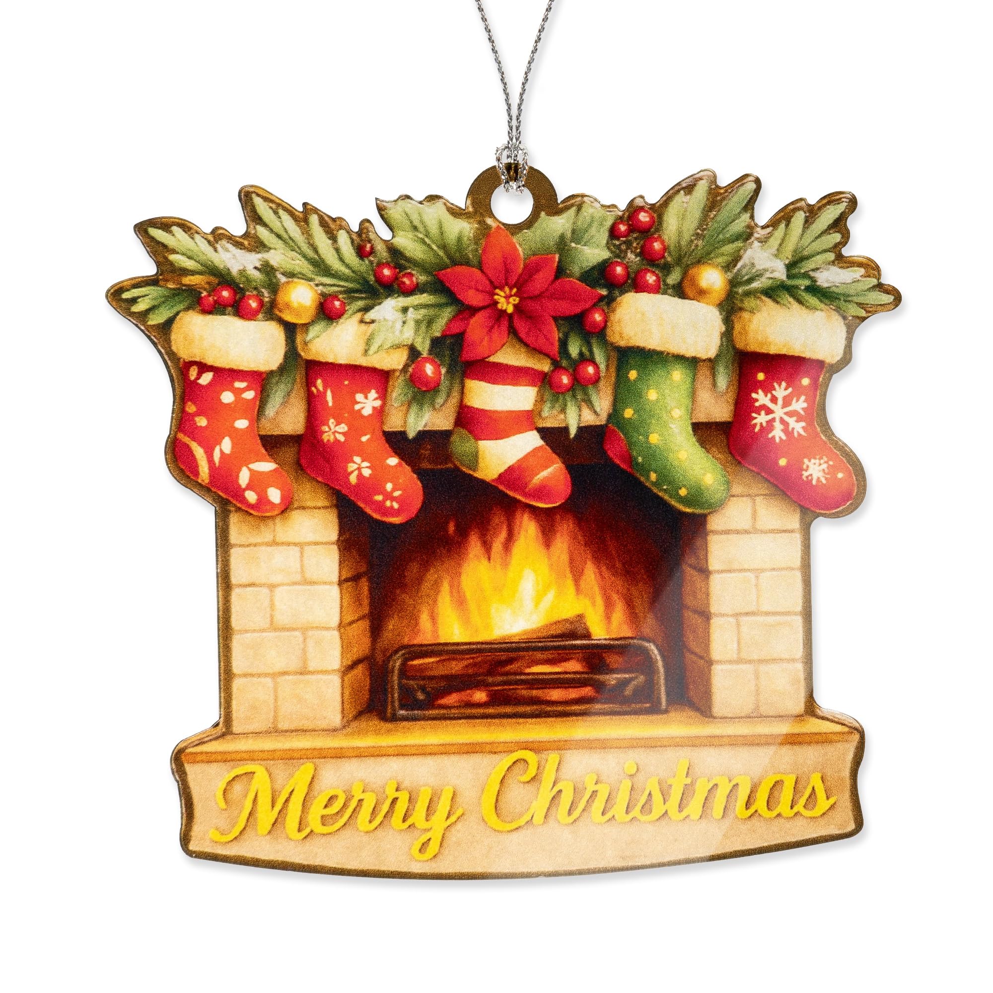 Christmas Fireplace Ornament product image showing classic holiday design