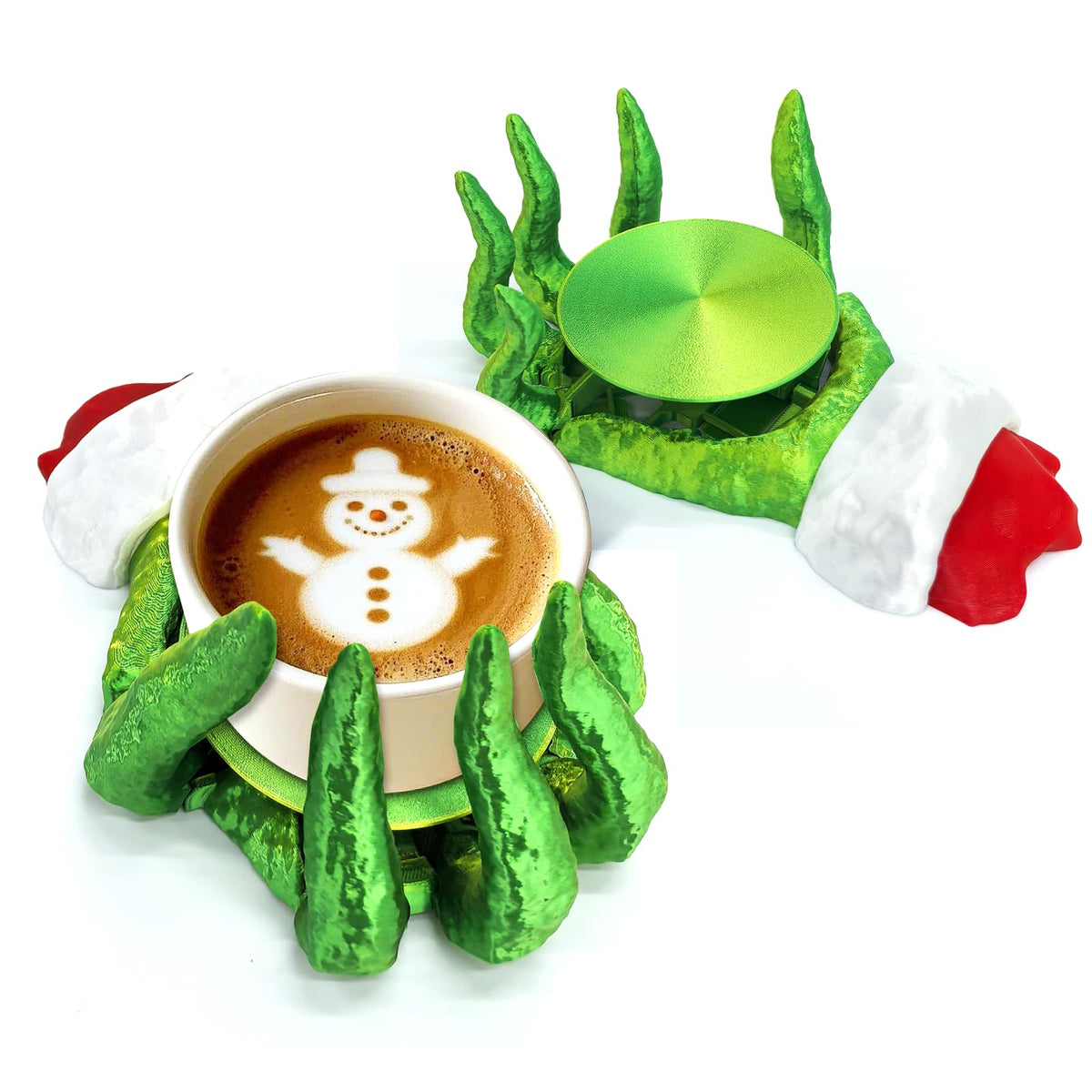 Christmas Funny Coaster with a green monster hand design