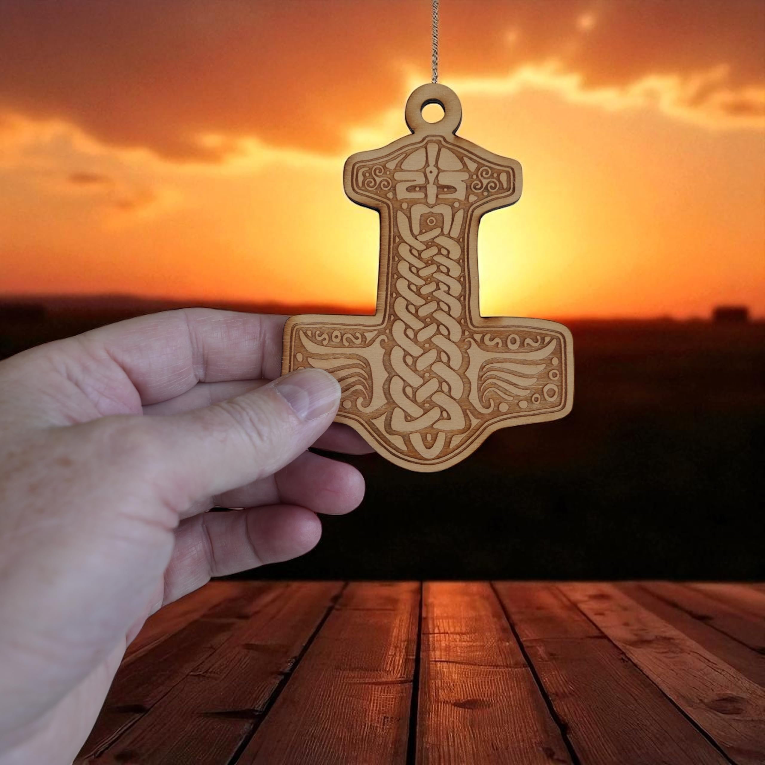 Christmas gift ornament Mjölnir maple wood