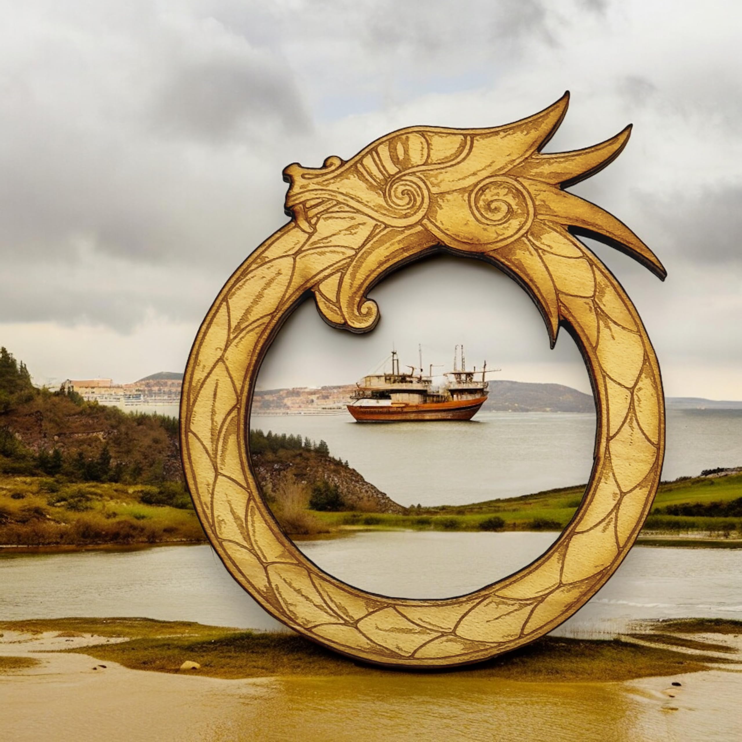 Gift ready Celtic dragon wooden ornament