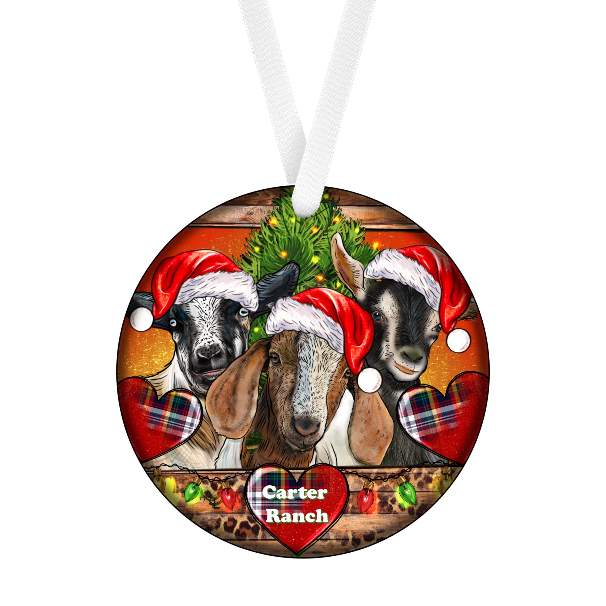Christmas Goats Personalized Ornament 3x3 front view