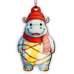 Christmas Hippo Ornament ONM-598-RST-Hama hanging on a Christmas tree