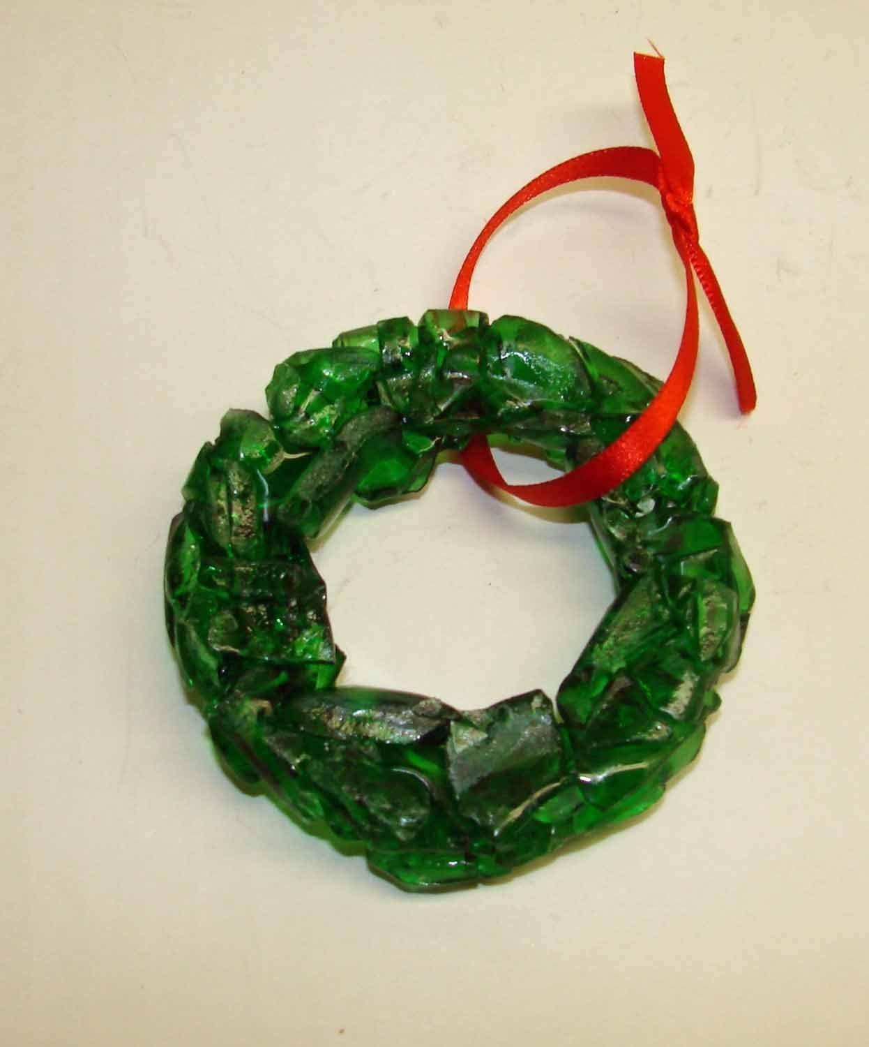 Recycled bottle glass Christmas wreath handmade
