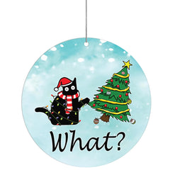 Christmas ornament featuring a black cat tangled in lights