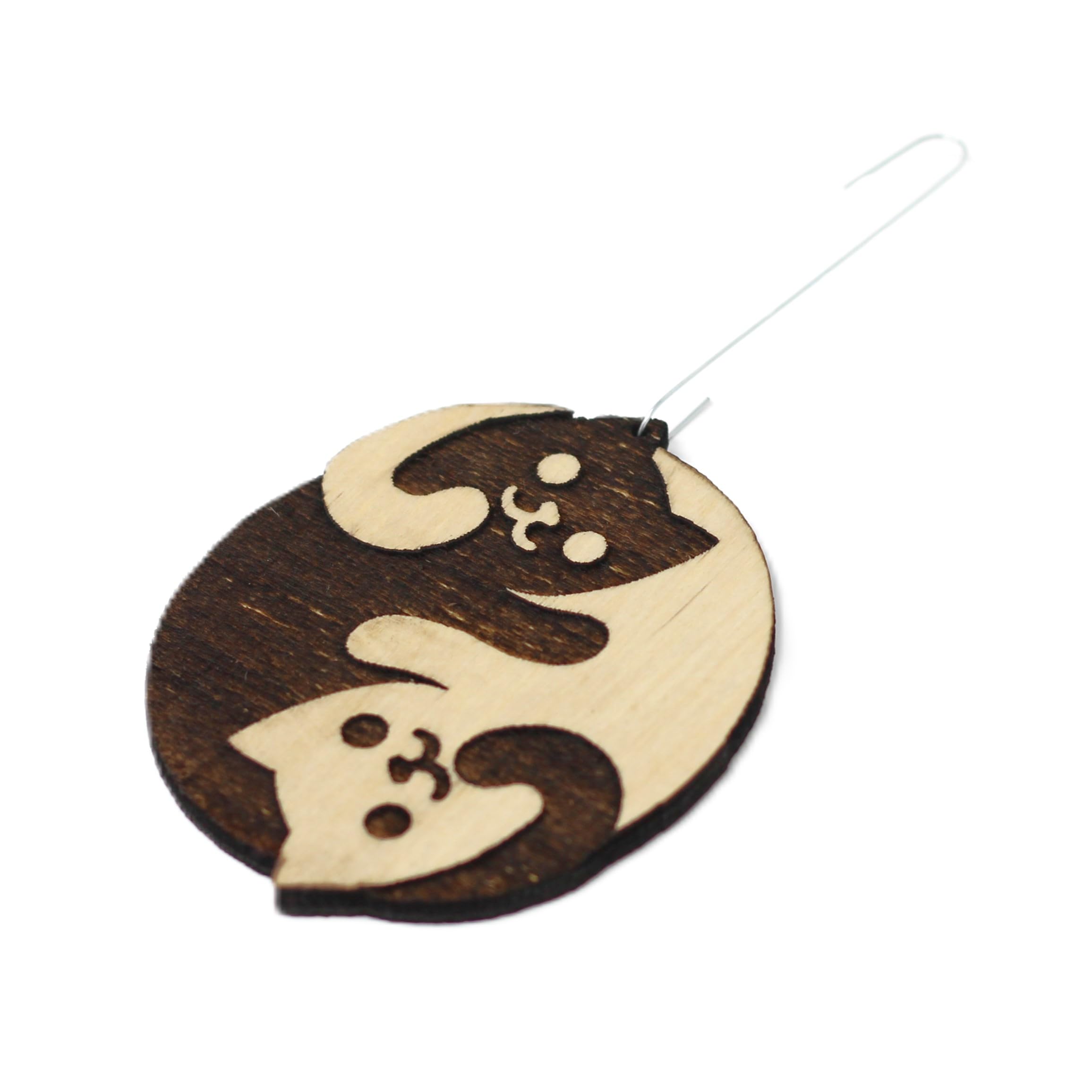 Birch wood christmas ornament with cat yin-yang