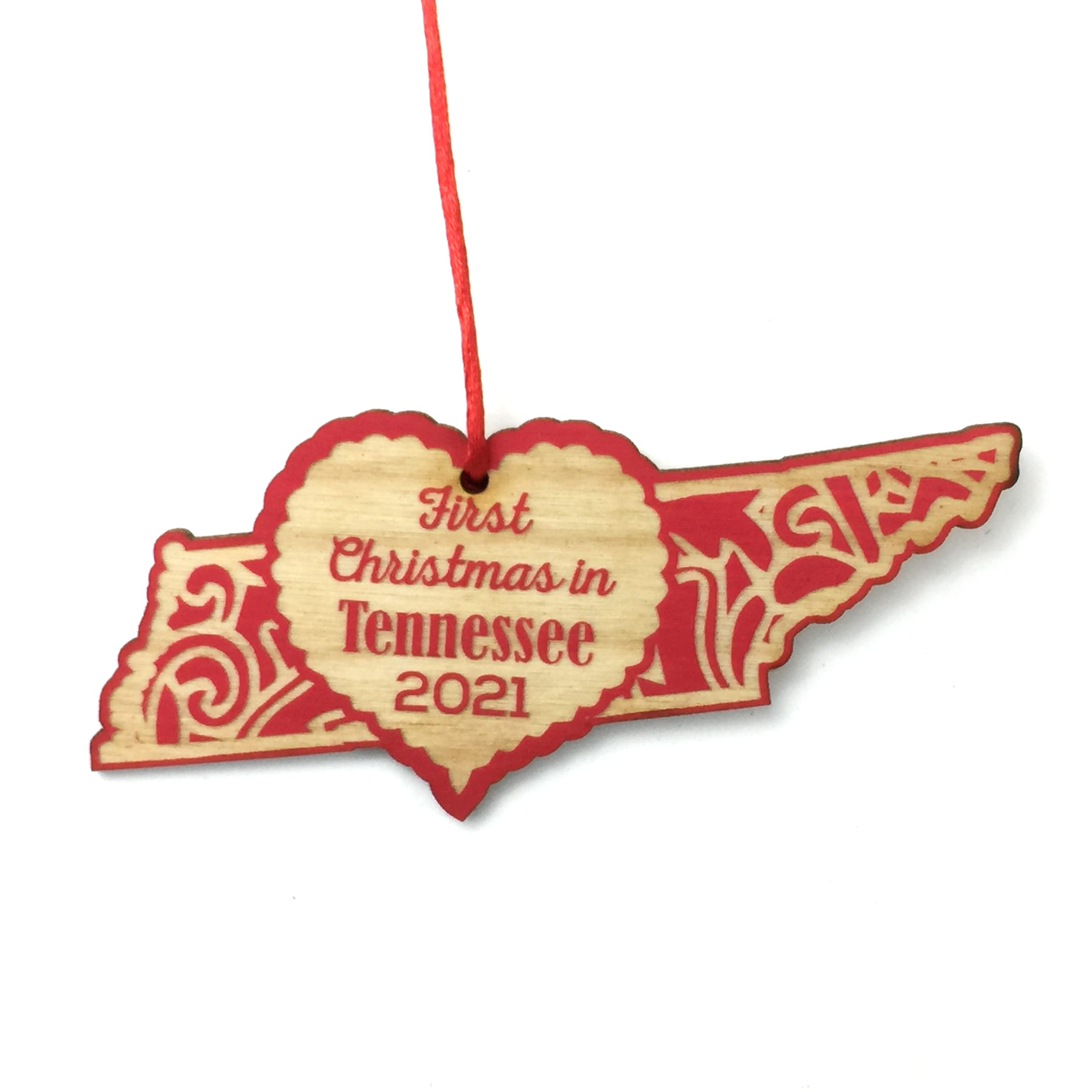 Volunteer state themed ornament with color variations from natural wood