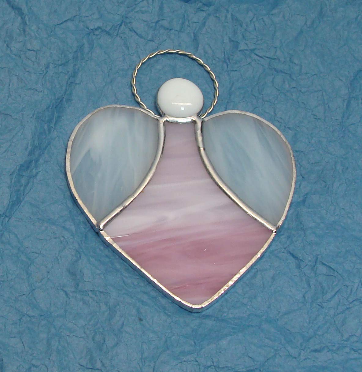 Pink heart angel ornament for Christmas or window display