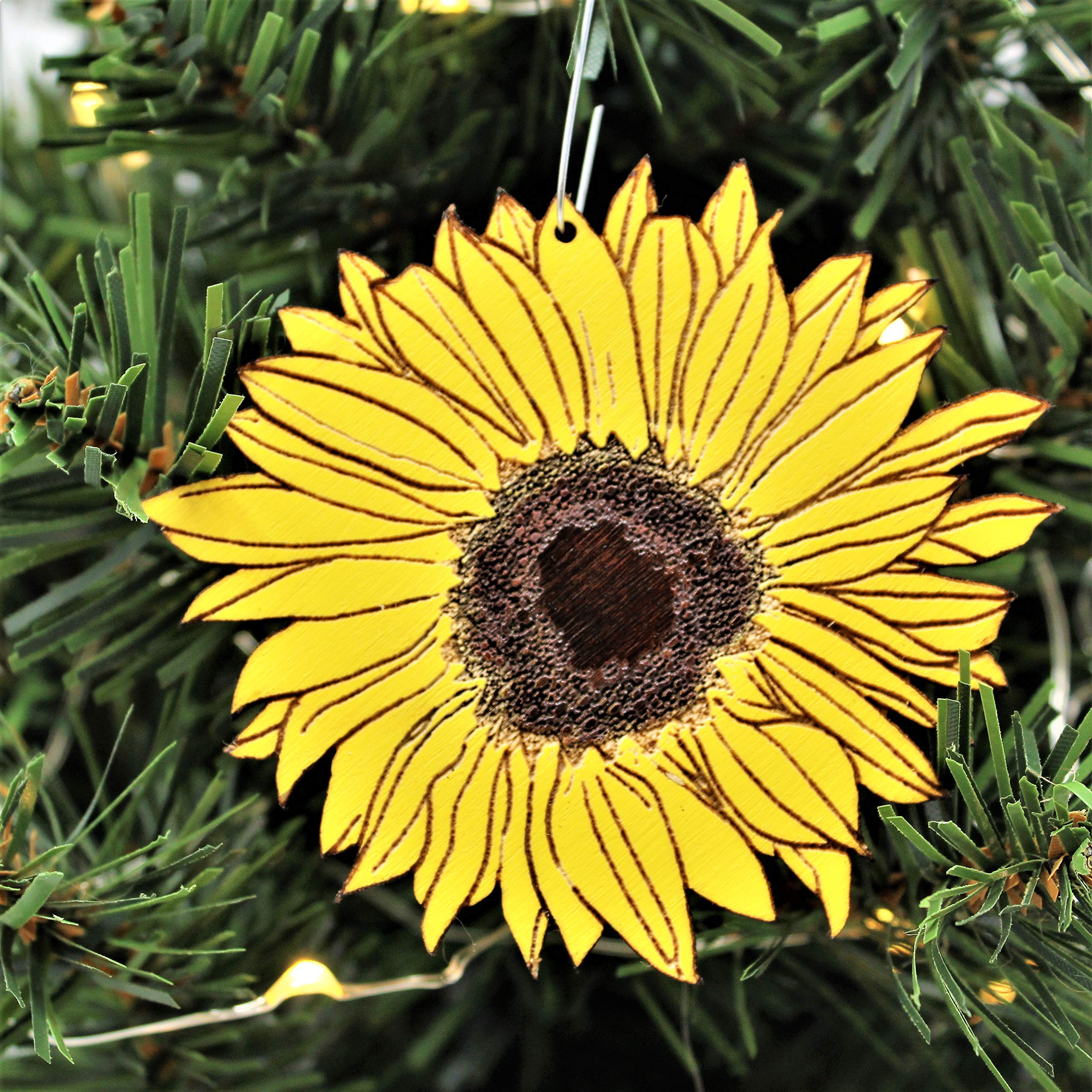 Handmade sunflower ornament 3x3 inches birch wood USA
