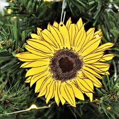 Handmade sunflower ornament 3x3 inches birch wood USA