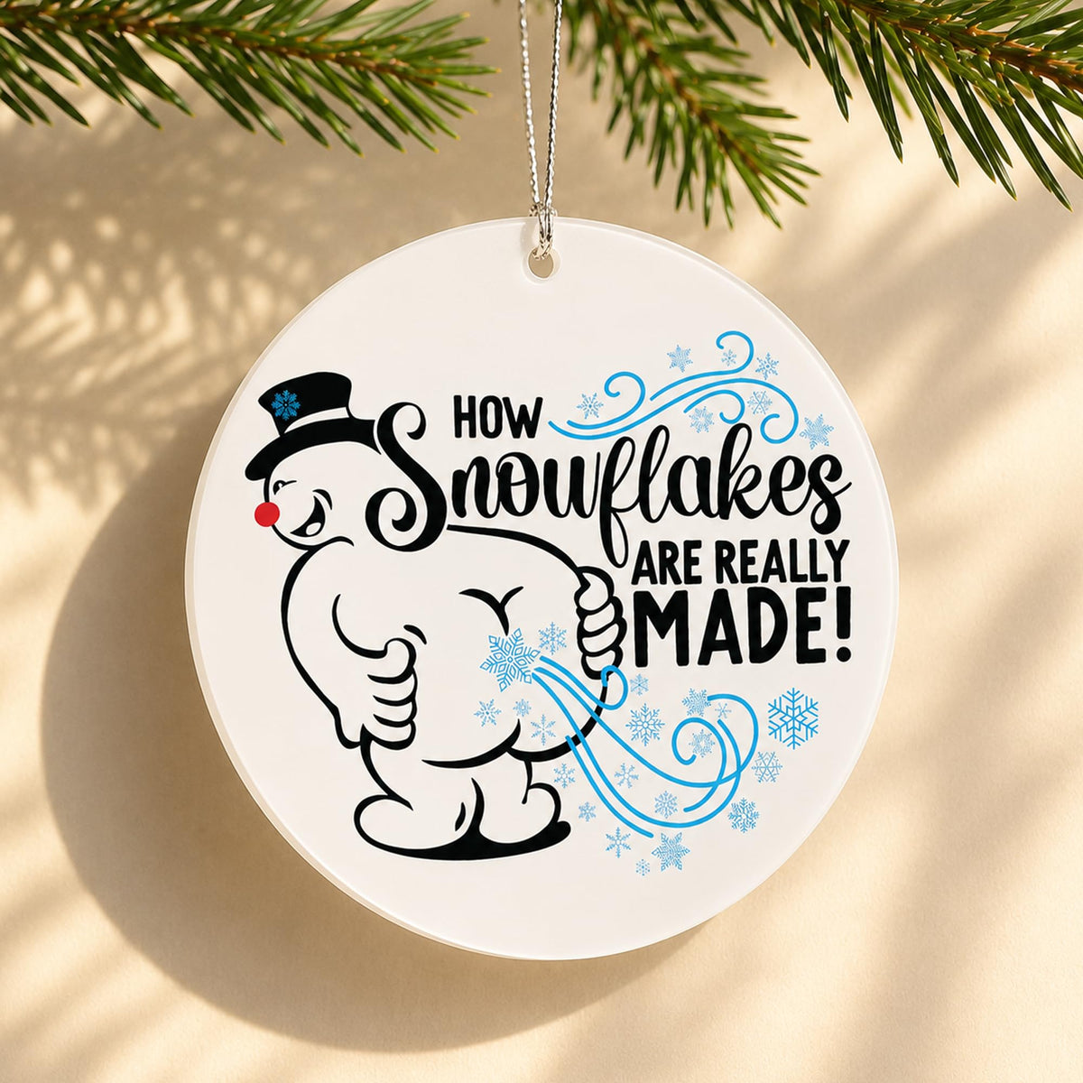 Snowman ornament 2026 with glossy mica print