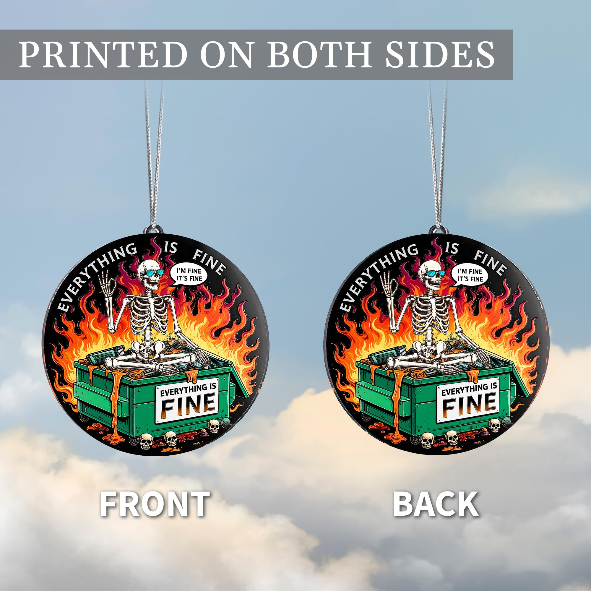 Christmas tree dumpster fire ornament with humorous design