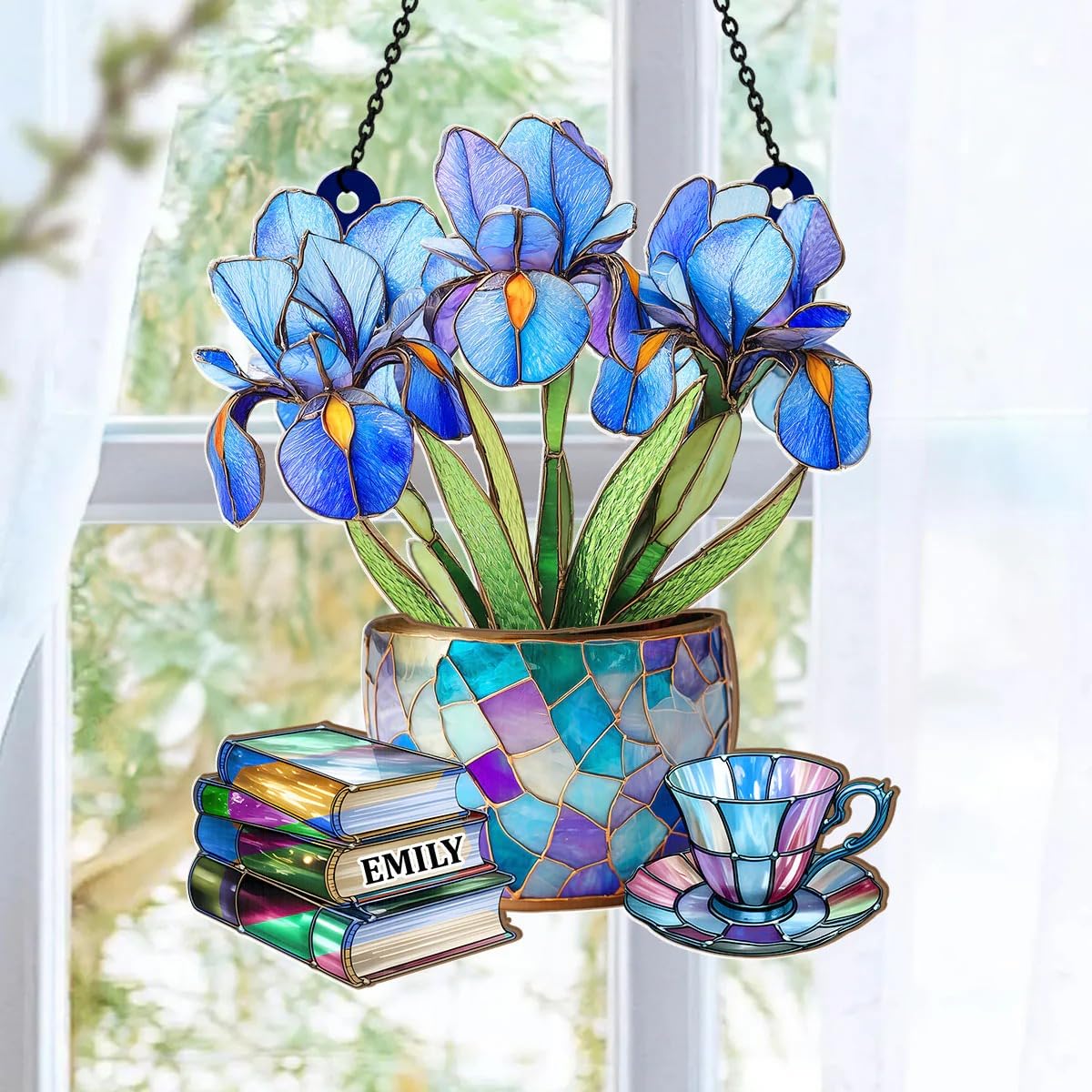 Christmas reading nook sun catcher for book lovers