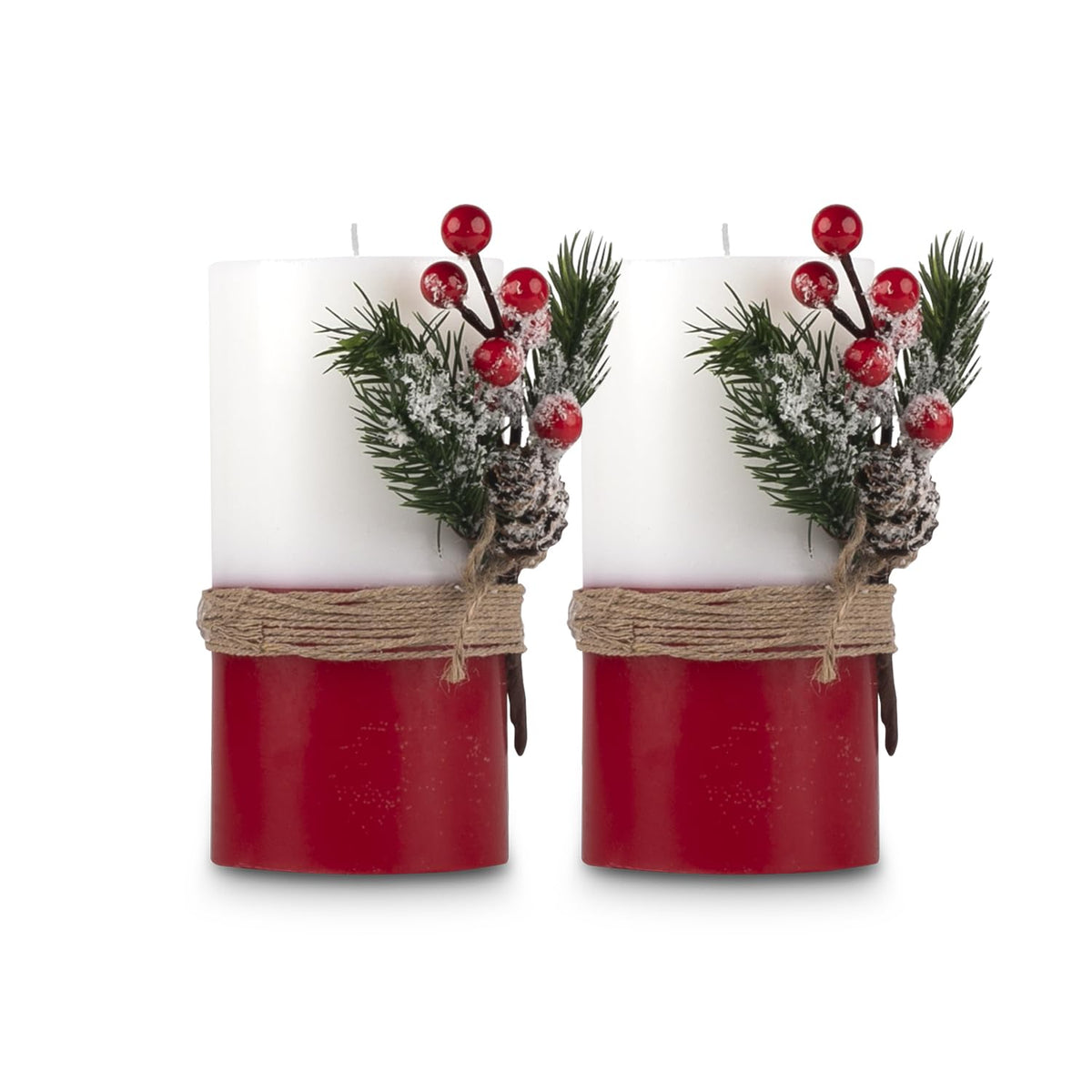 Two 3x6 inch pillar candles in Christmas Red Green White colors