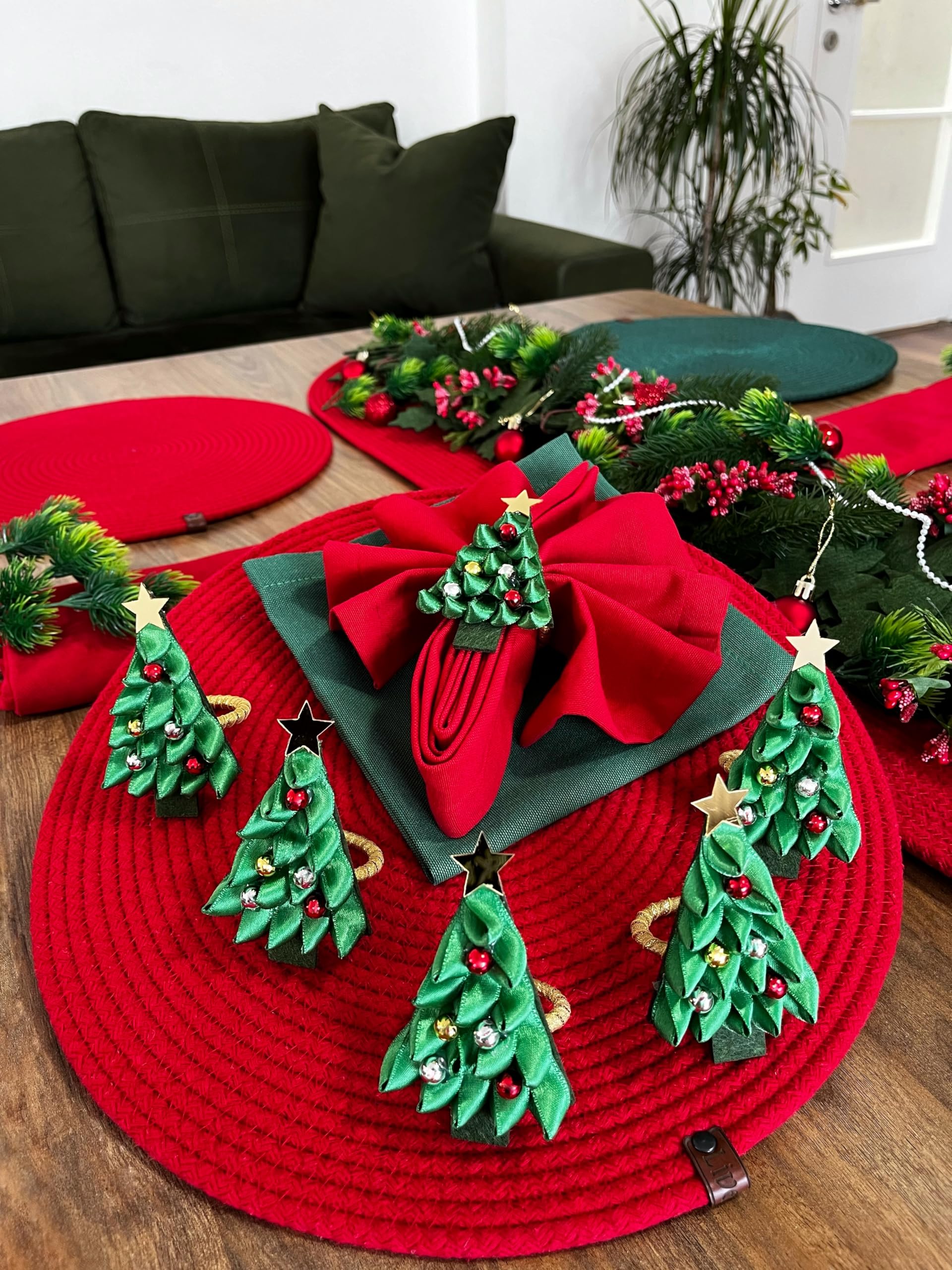 Napkin rings with pine tree motif for holiday table setting
