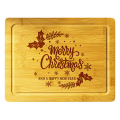Christmas themed wood cutting board with festive engraving
