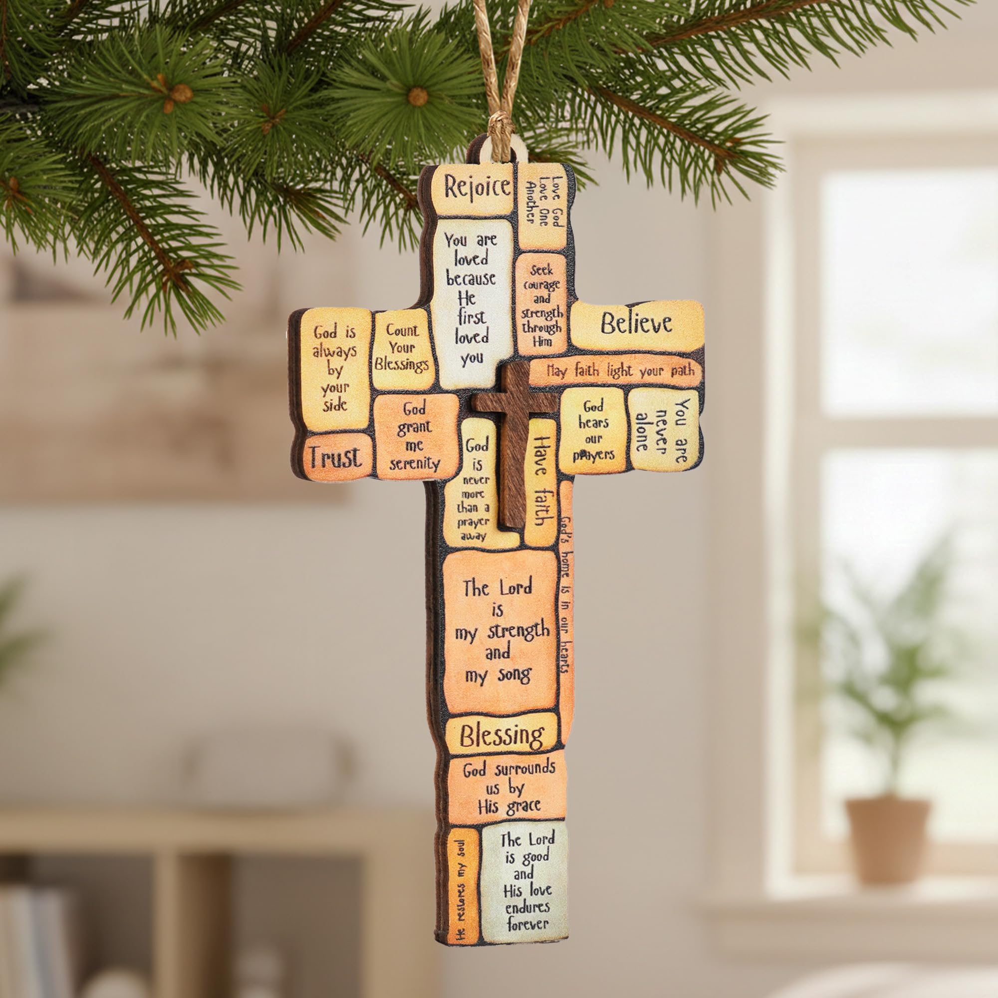 Faith based cross ornament for Christmas tree display