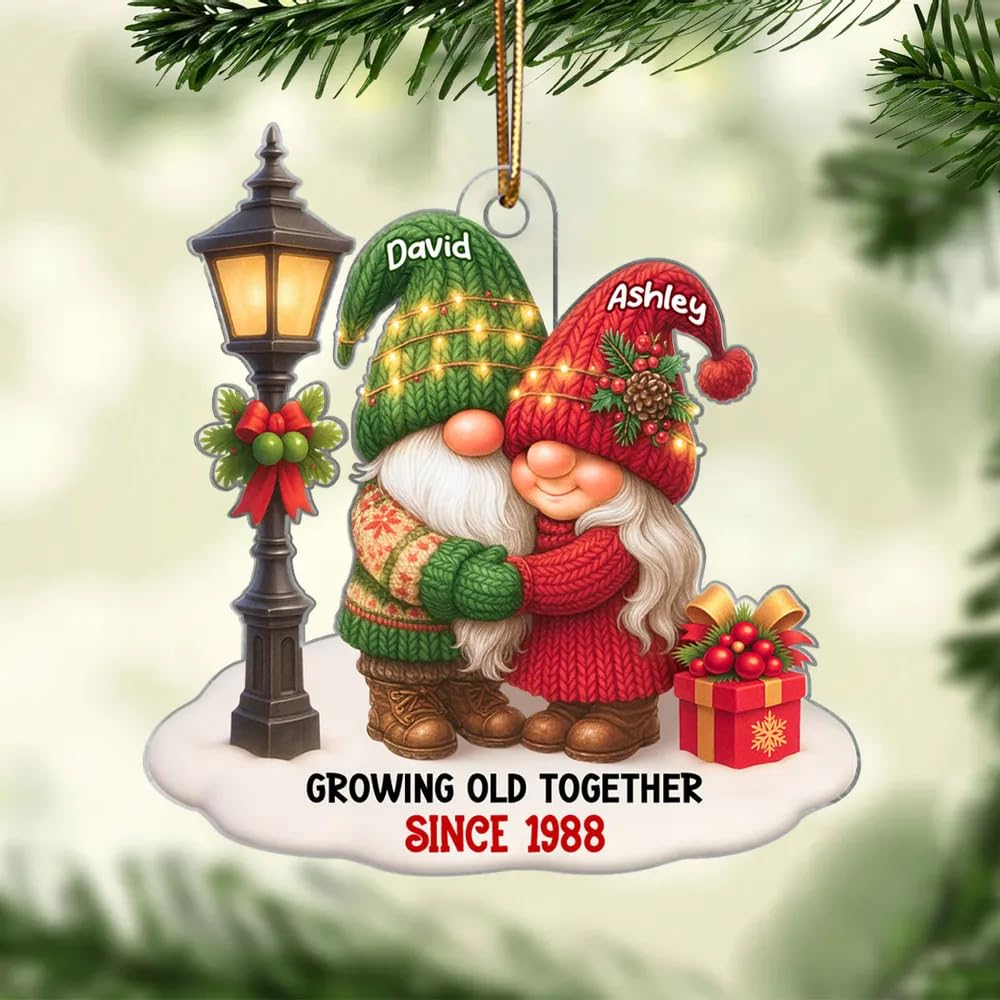 Christmas tree ornament with gnome couple design