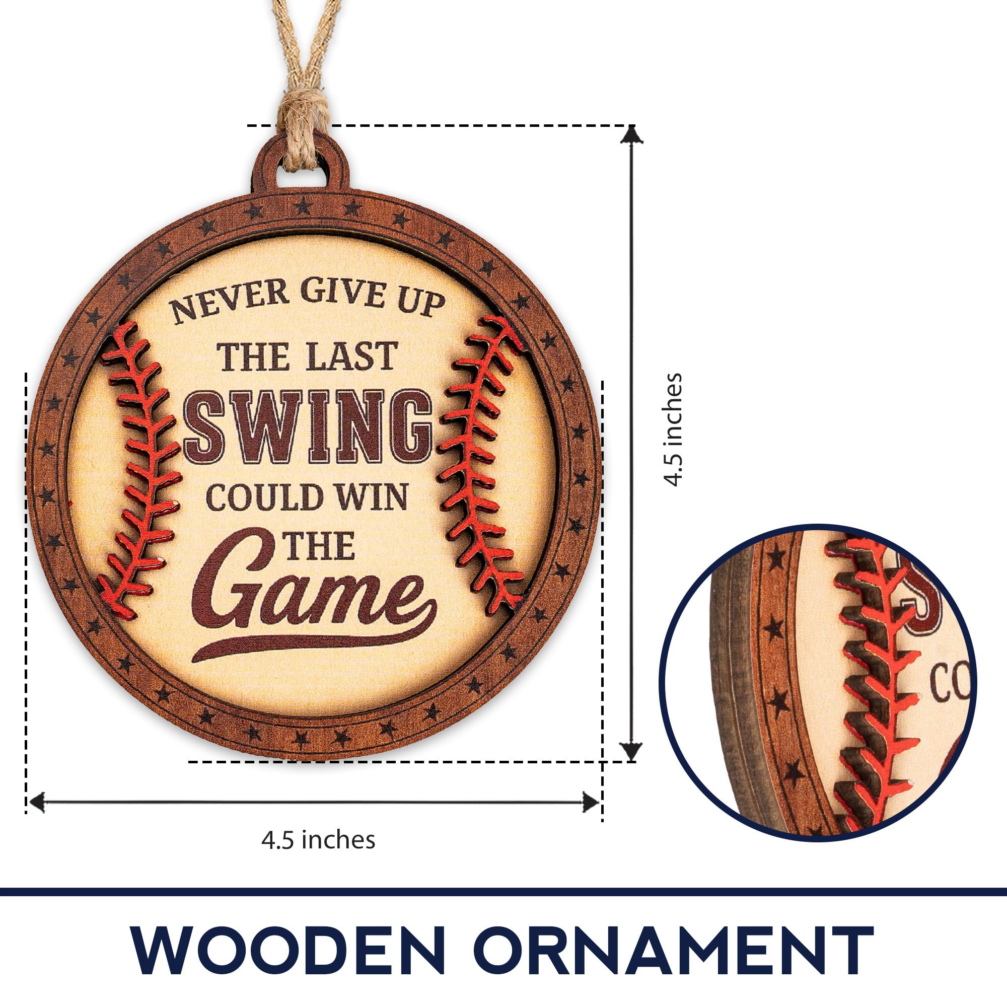 Baseball Ornament for Christmas Tree suncatcher window detail