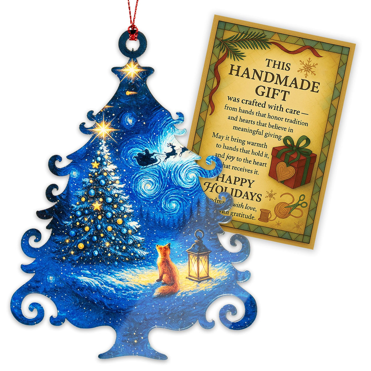 Christmas Tree Ornament 2025 in festive packaging with story card