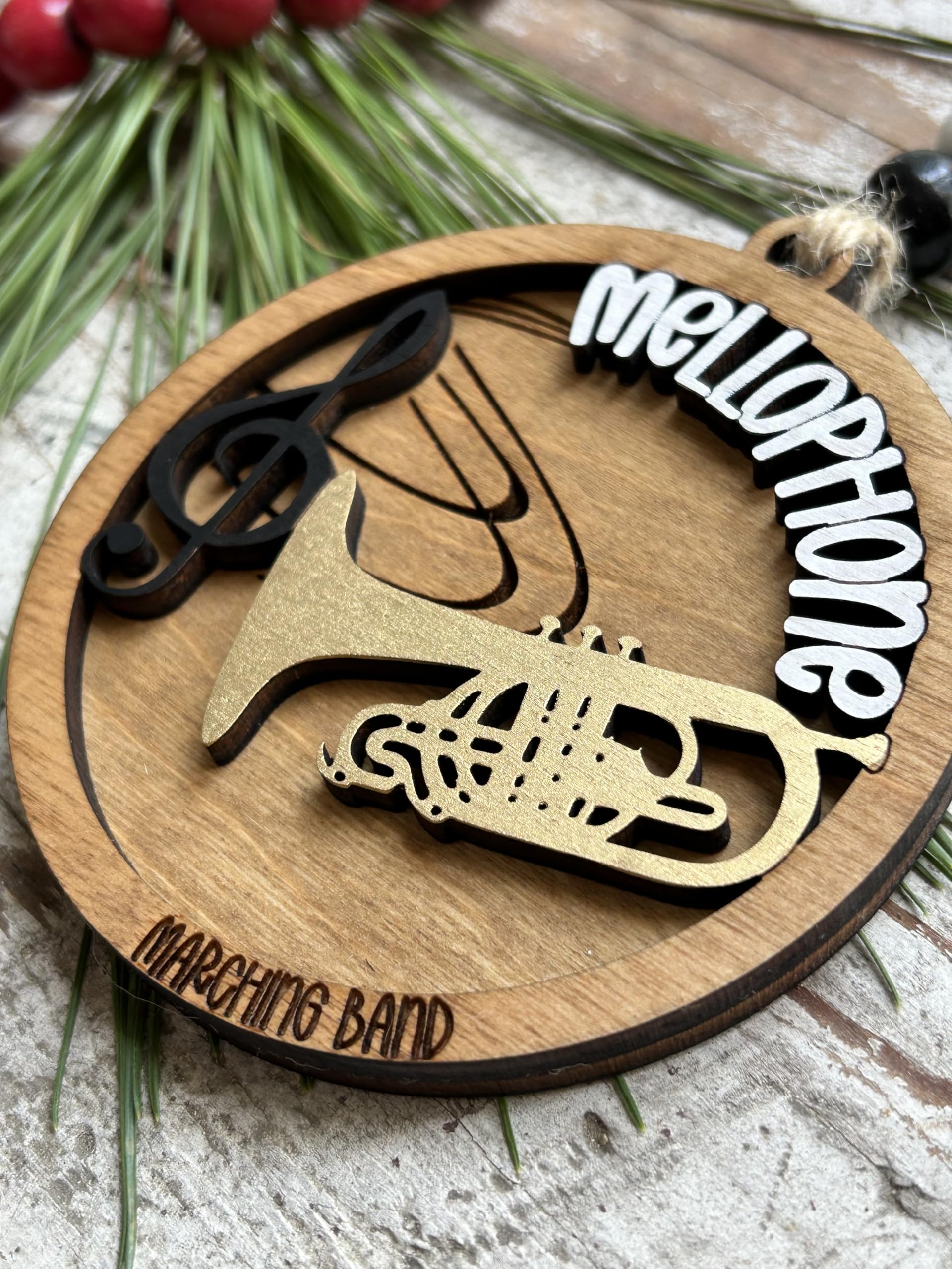 North Carolina designed mellophone ornament handmade