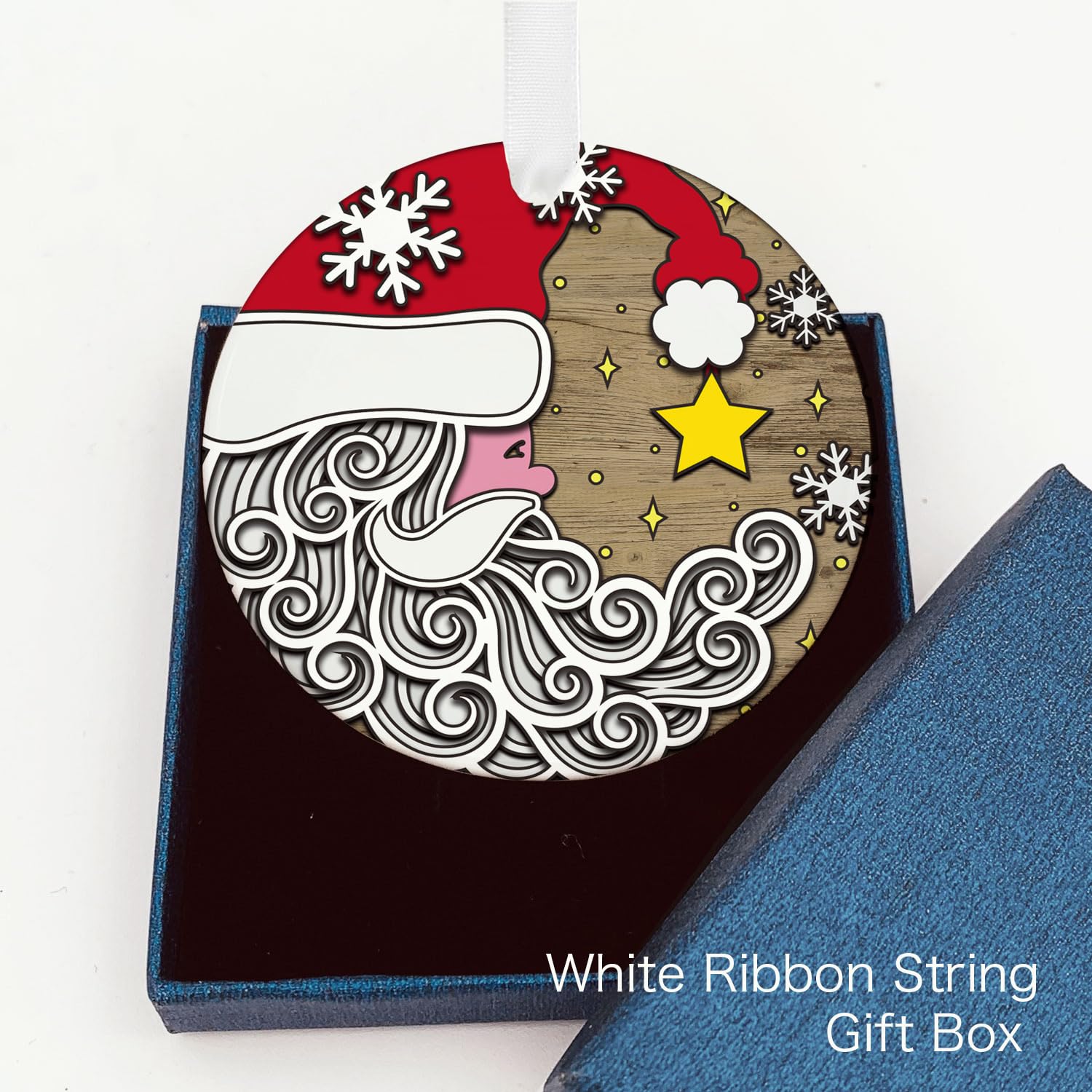 Christmas tree ornament Santa Moon on glossy white ceramic