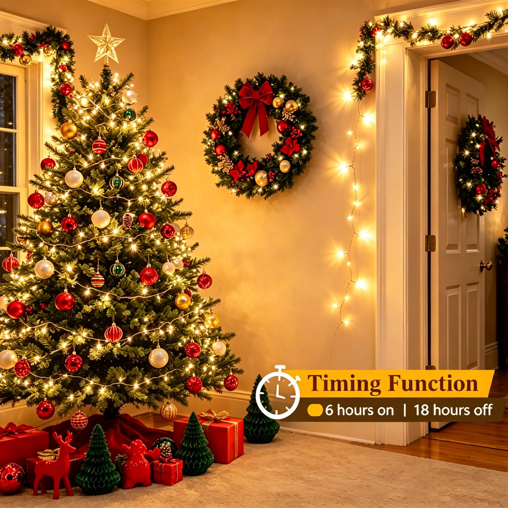 Christmas tree or wreath lighting with 100 LEDs