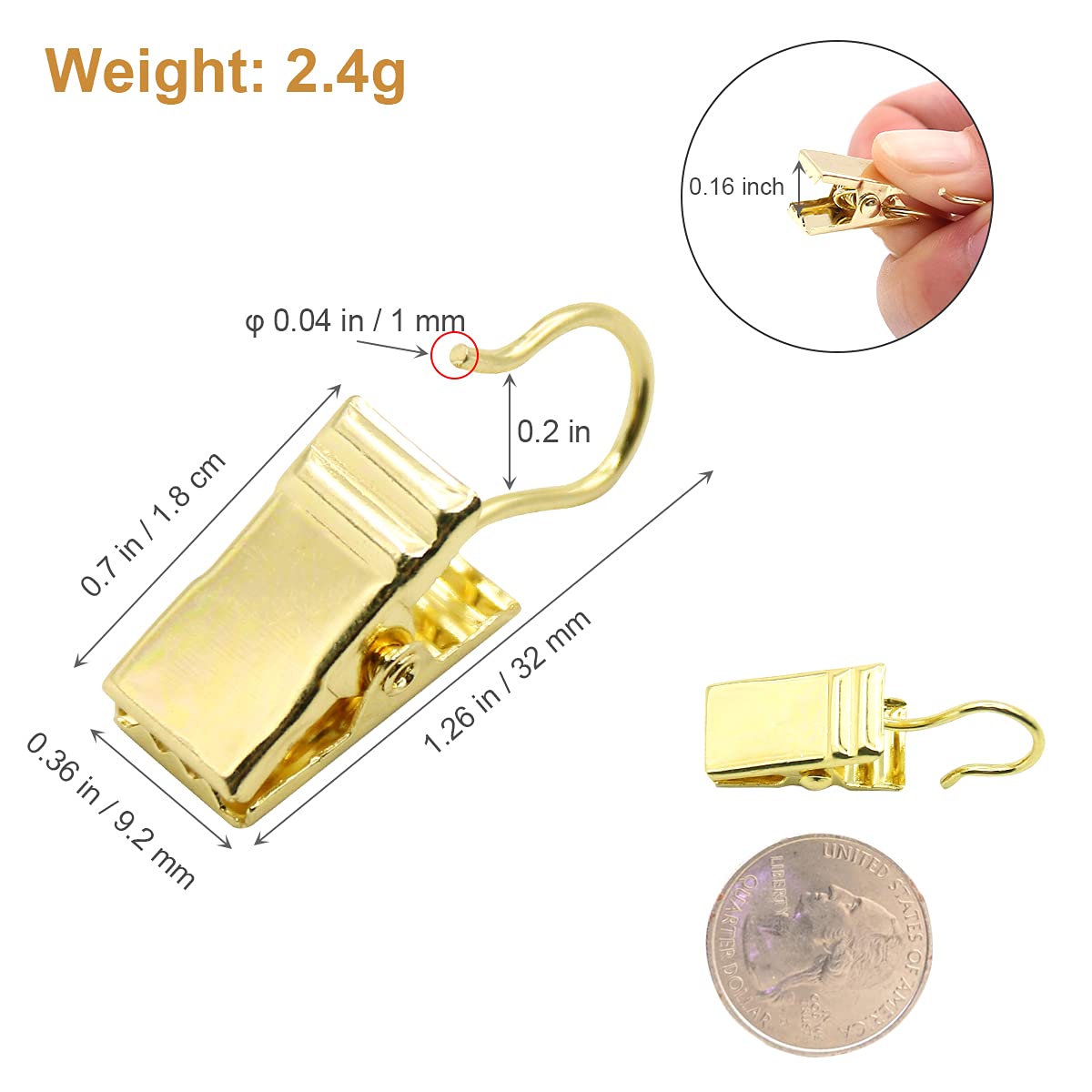 Shower curtain clips in gold color for bathroom use