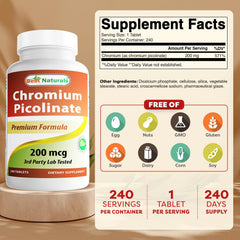 Chromium picolinate tablet 200 mcg 240 count packaging