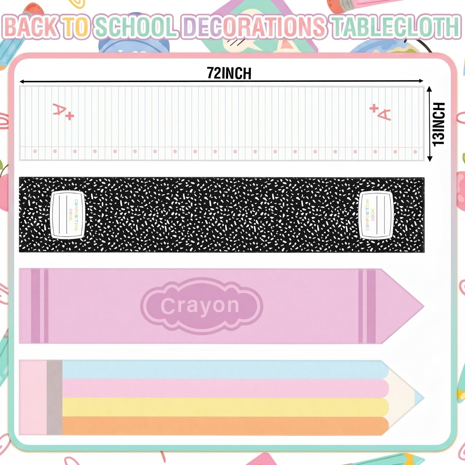 Chumia 4 Pcs back to school table runners pastel prints
