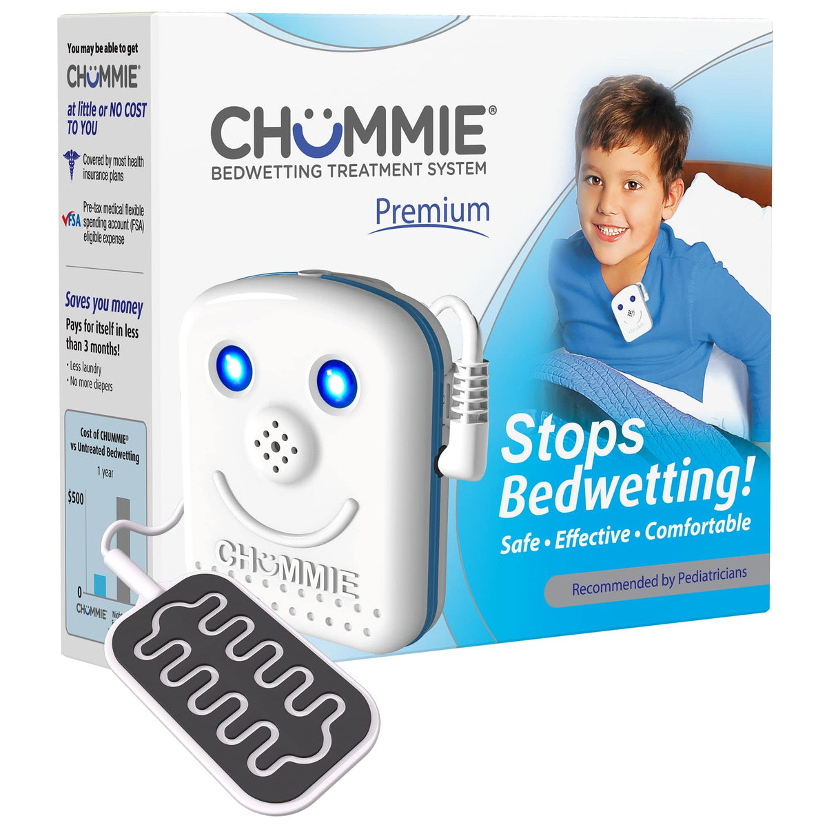 Chummie Premium Bedwetting Alarm main unit with IntelliFlex sensor